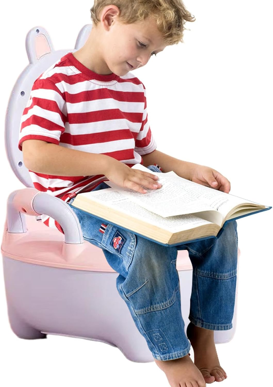 Potty Training Toilet - Duck, Rabbit Travel Potty Seat - Travel Potty Handles - Non-Skid Bottom Toilet Seat for Boys and Girls - Back Support Training Seat for Ages 6-60 Months image number 2