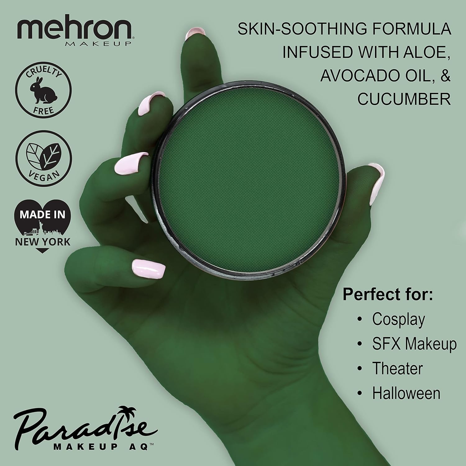 Mehron Makeup Paradise Makeup AQ Face & Body Paint (1.4 Oz) (Dark Green) image number 2