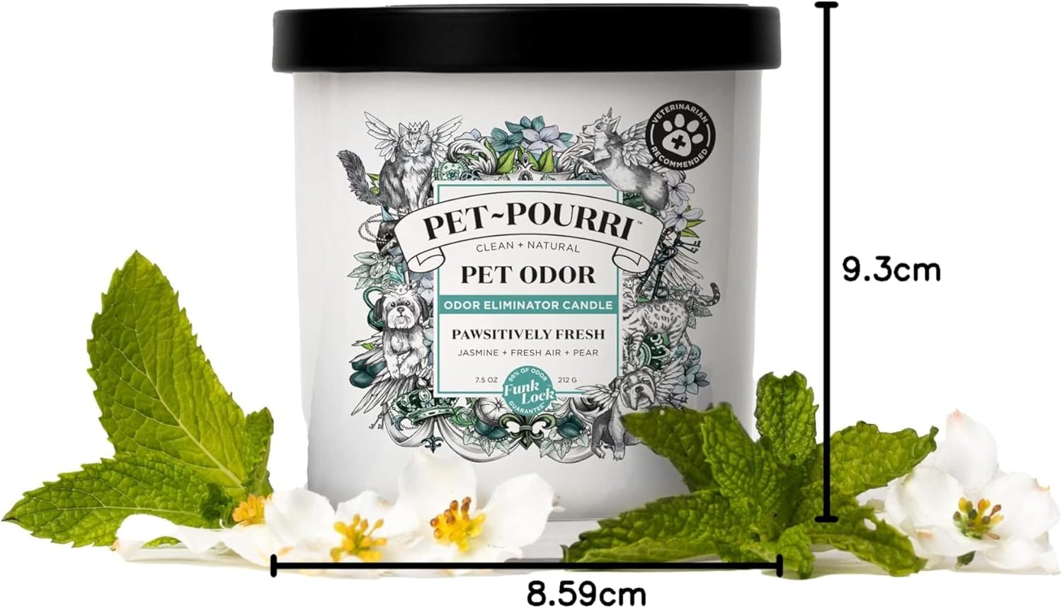Pet-Pourri Pet Odor Eliminator Candle, Pawsitively Fresh, 7.5 Oz - Jasmine, Fresh Air and Pear (Veterinarian Recommended)