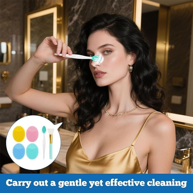 6 Pcs Pore Cleaning Brush Kit Deep Pore Cleansing Skincare Tools, Manual Facial Cleansing Brushes for Face Exfoliator & Blackhead Removal image number 5