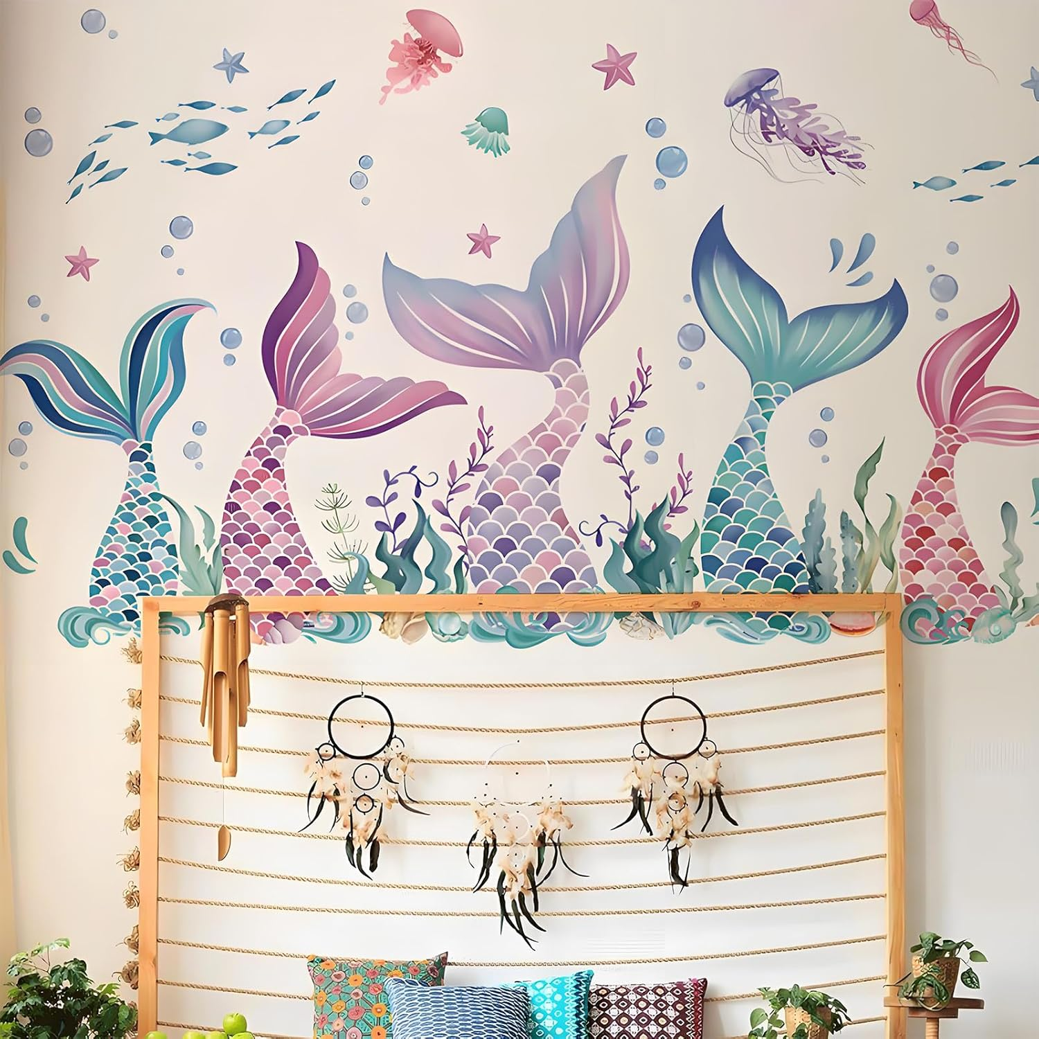 Mermaid Tail - Undersea Ocean Themed Wall Sticker for Girls Bedroom Kids Room Bathroom Daycare Room Nursery Room Decor