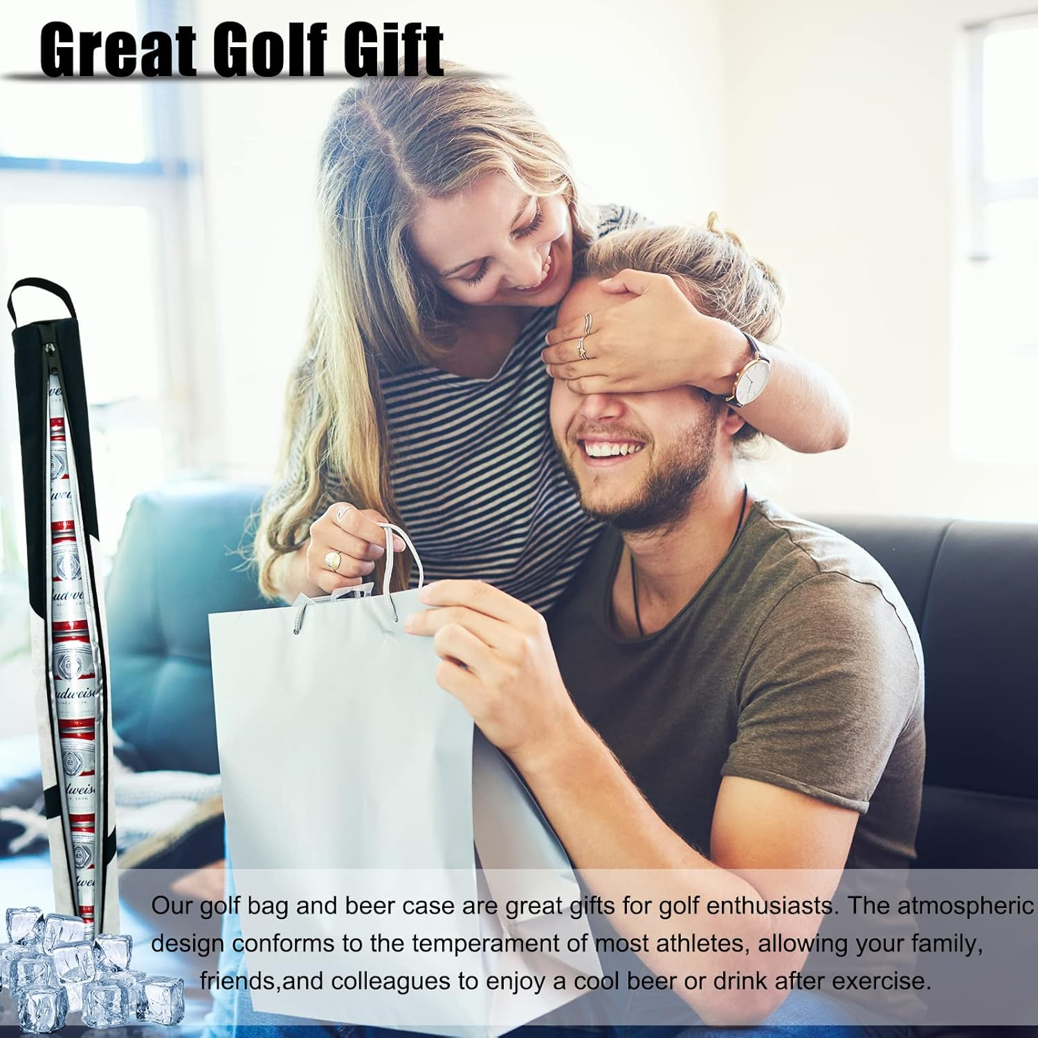 Custom Gray Golf Beer Sleeve, 7 Can Insulated Cooler Bag with Adjustable Shoulder Strap, Keeps Drinks Cool on the Course image number 6