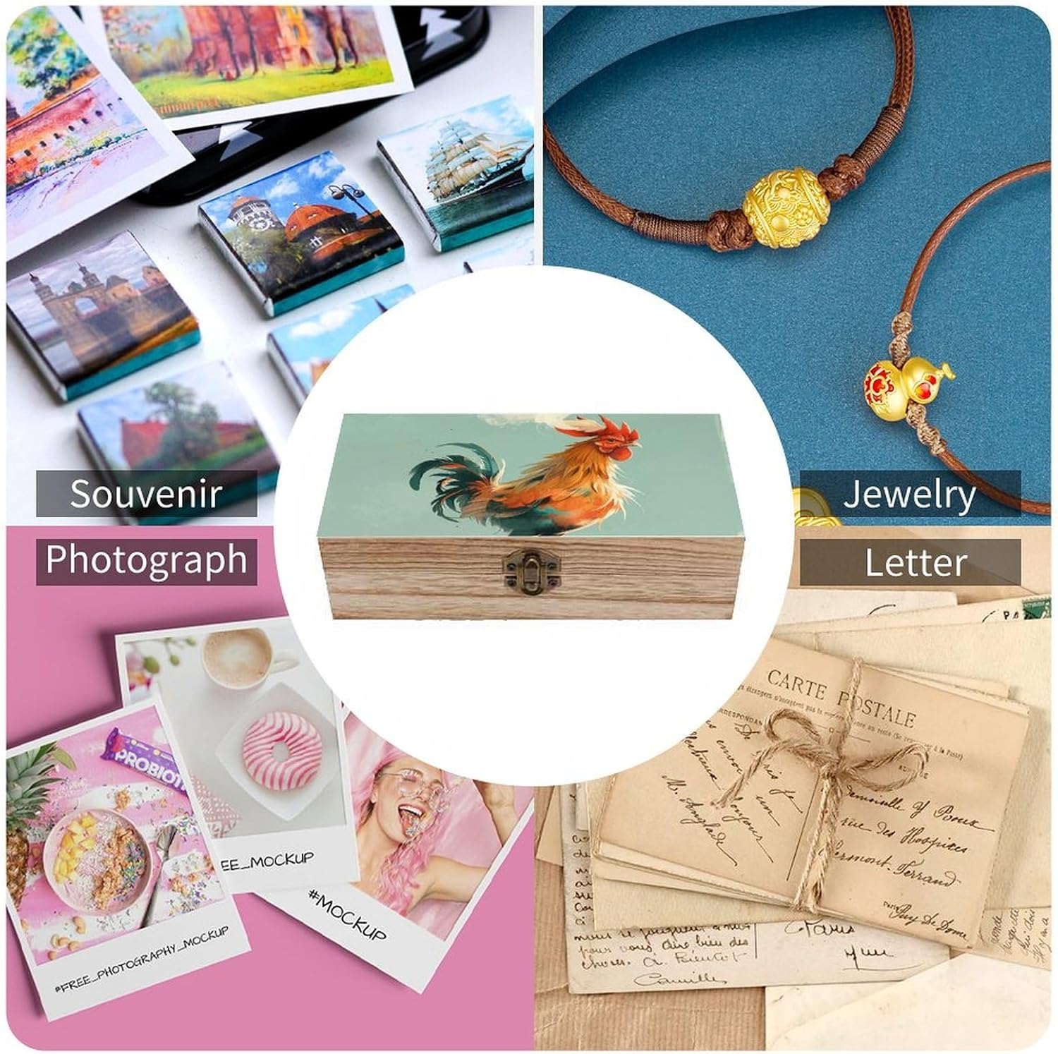 Cartoon Chicken Wooden Box Wood Wedding Keepsake Boxes with Lids Small Decorative Boxes Lightweight Wooden Memory Storage Box for Crafts Keepsakes Jewelry Photo Letter Storage image number 1