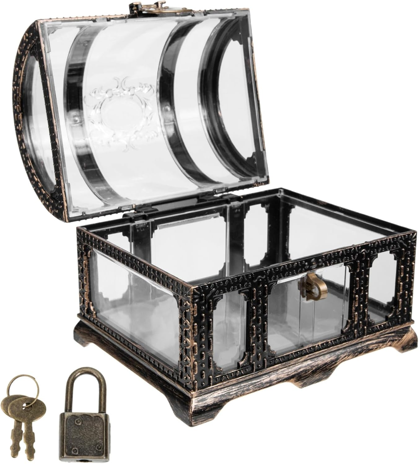 Pirate Treasure Chest Toy Large Vintage Treasure Box for Boy Girl Keepsake Small Jewelry Box Gems and Coins image number 6