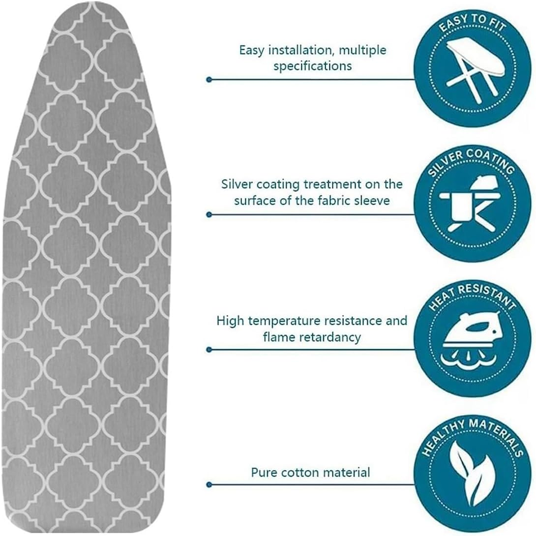 Ironing Board Cover,50Cm X140Cm Thick Cotton Iron Cover with 4 Fasteners with Elastic Edges Scorch Resistant Ironing Board Cover Set(Gray) image number 2