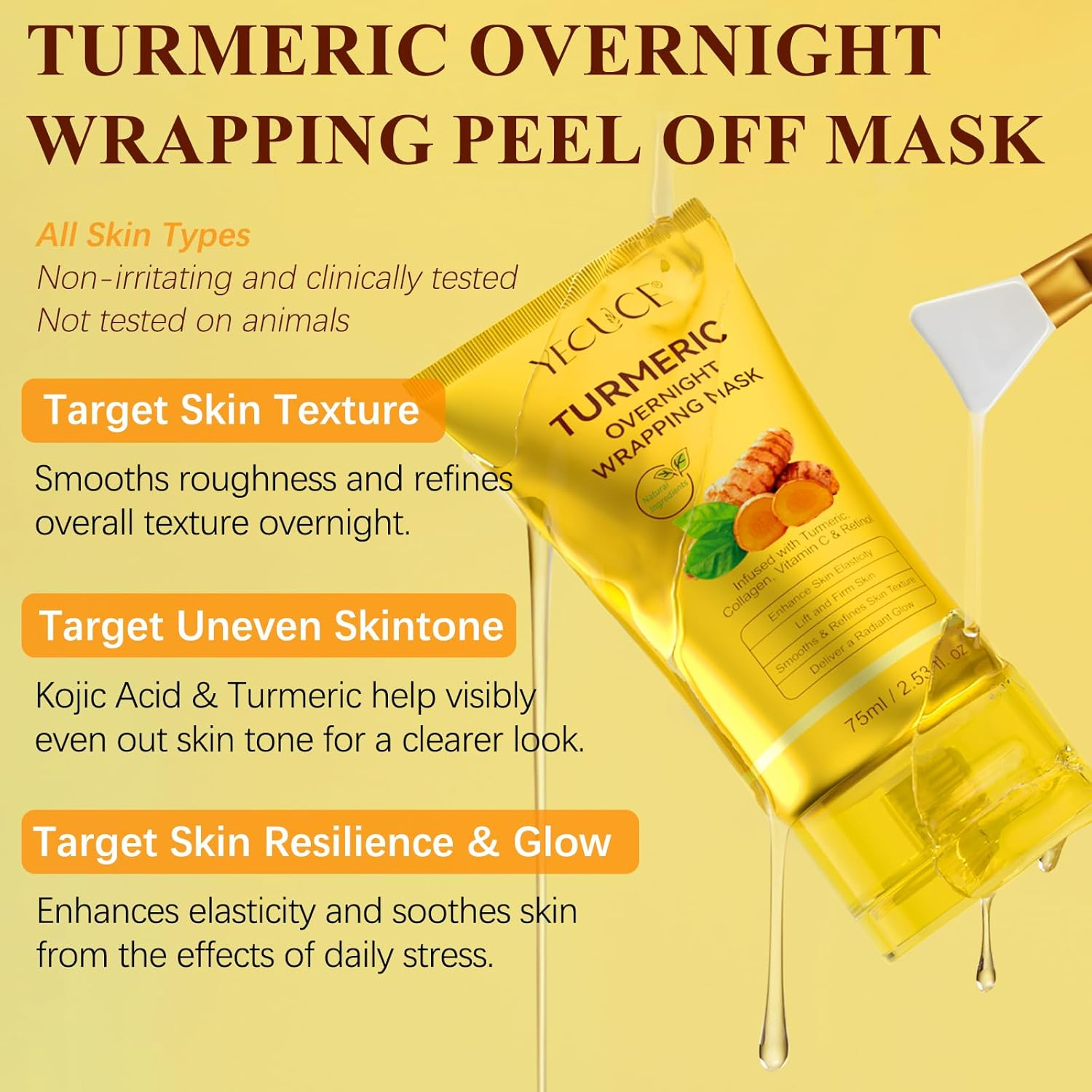 Turmeric Collagen Overnight Face Mask, Peel off Mask - Elasticity and Hydration, Reduce Sagging and Dullness for All Skin Type, 2.53 Fl. Oz image number 5