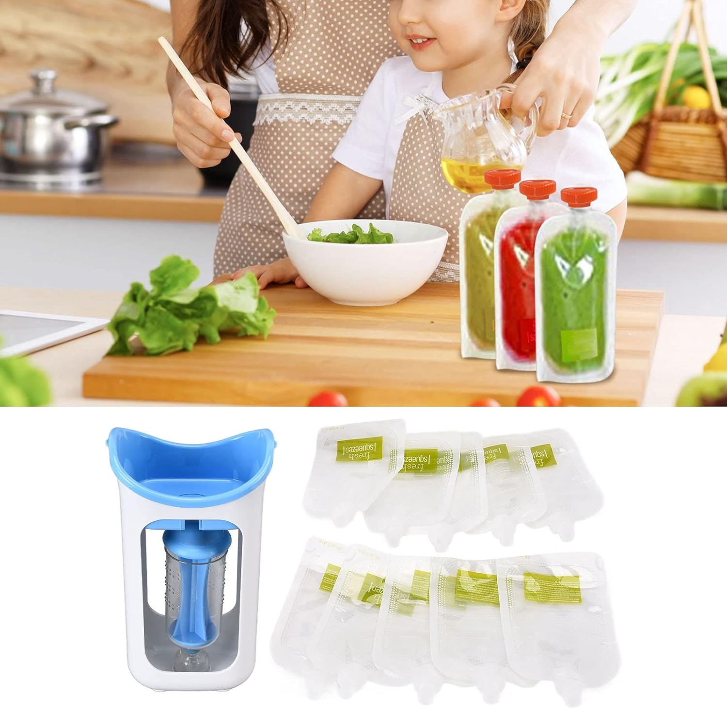Baby Food Maker, anti Slip Heatable Baby Food Processor Manual Portable Puree Squeezer for Home for Restaurant for Kitchen(Blue) image number 5