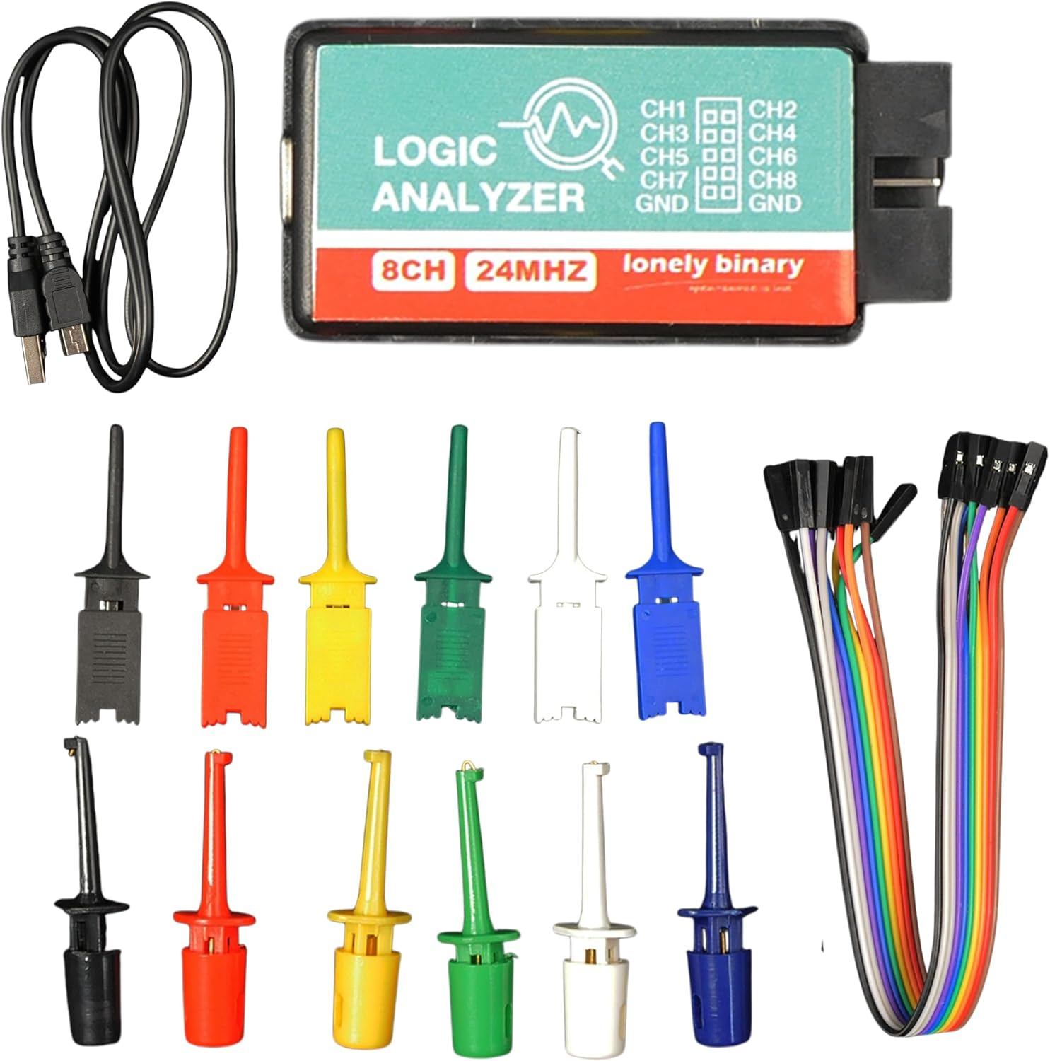 Lonely Binary 8-Channel USB Digital Logic Analyzer &ndash; 24Mhz Sampling Rate, Includes 12 Test Hooks & USB Cable &ndash; Compatible with Windows & Mac for Arduino, ESP32, Raspberry Pi & Embedded Debugging image number 6