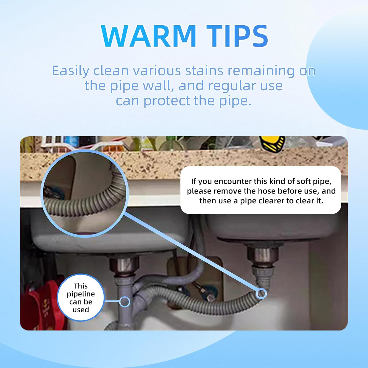 HOMAITER Drain Unblocker, Powerful Cleaner Formula, 260G, Removes Hair, Grease & Soap Scum, Safe for Pipes and Septic Systems