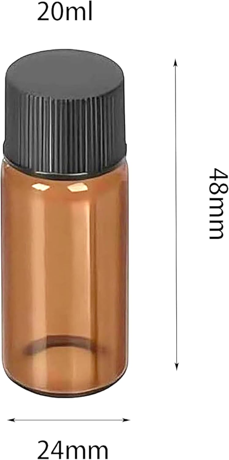 10-Pack Glass Vials Mini Amber Glass Essential Oil Bottle with Black Screw Caps and Central Hole Plugs for Oil, Perfume, Leak Proof Travel（20Ml) image number 4
