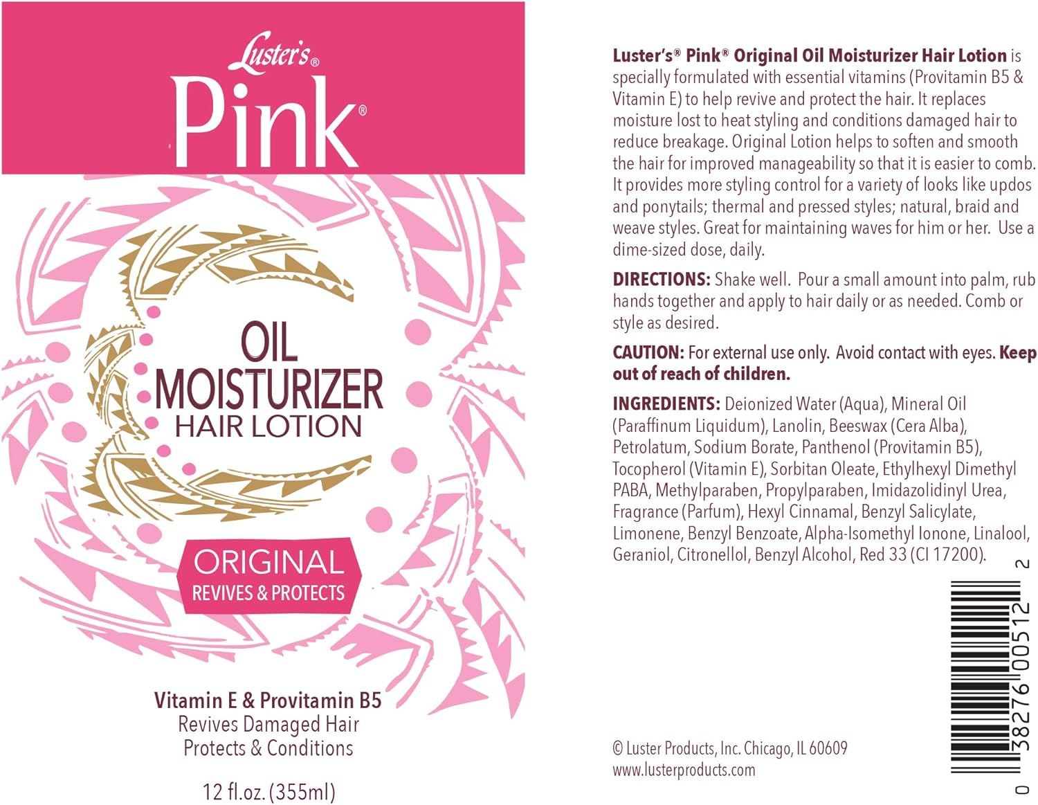 Luster'S Pink Oil Moisturizer Hair Lotion, Original, 12 Oz image number 1