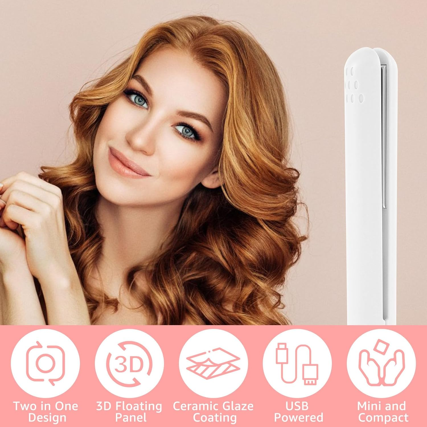 Fxvhojq Mini Hair Curler 10W Small Hair Curling Iron 2 in 1 Mini Curler and Hair Straightener 30S Fast Heat-Up for Straight Curly Hair Portable Hair Curler Wand Hair Straightener for Travel (White) image number 3