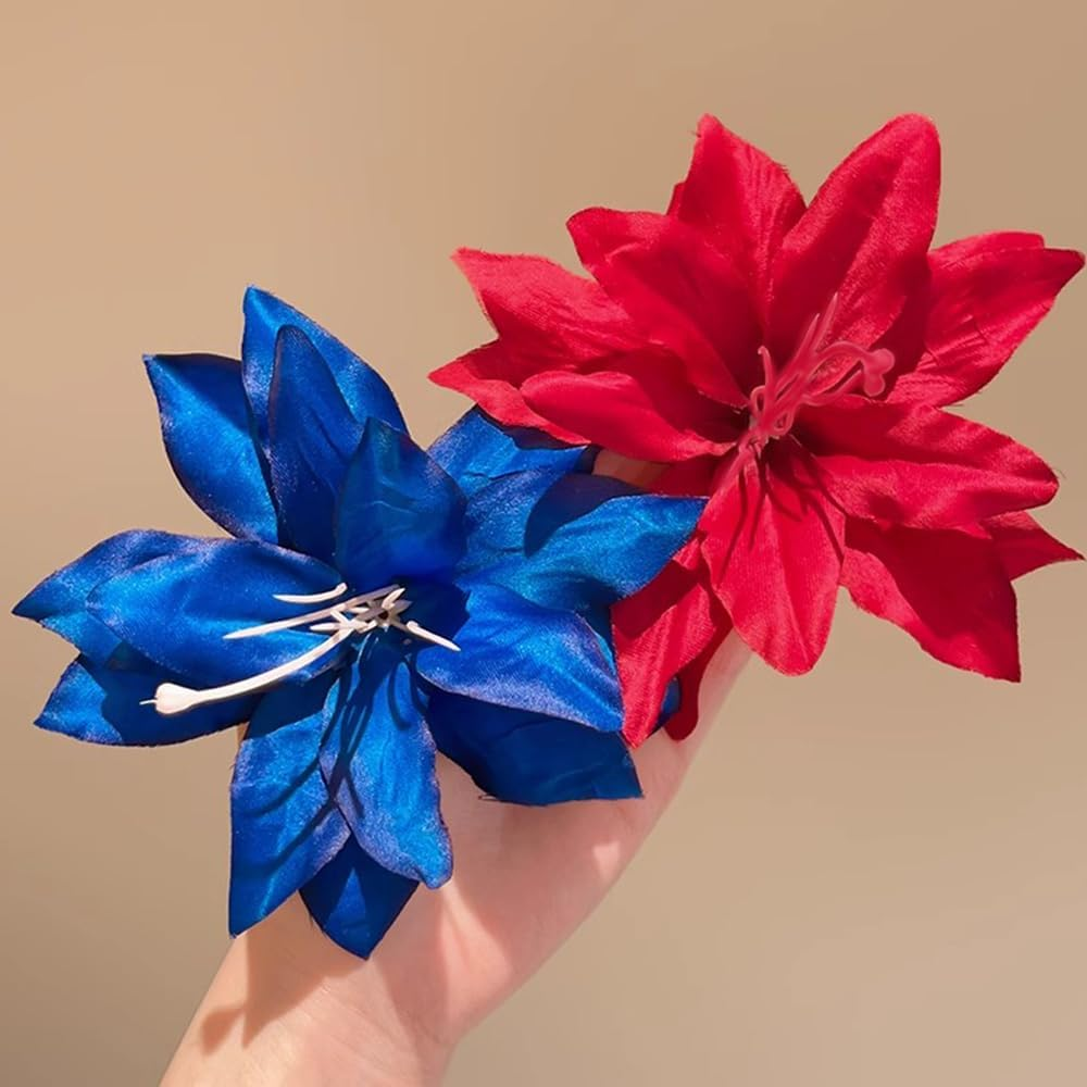 Lily Hair Clip Flower 12 Cm Blue Pink Red Hawaiian Hair Clip Flower Side Lily Floral Hair Clips Women'S Colourful Tropical Hair Clips Flowers Summer Beach Holiday Lily Flower Hair Clip Hair image number 5