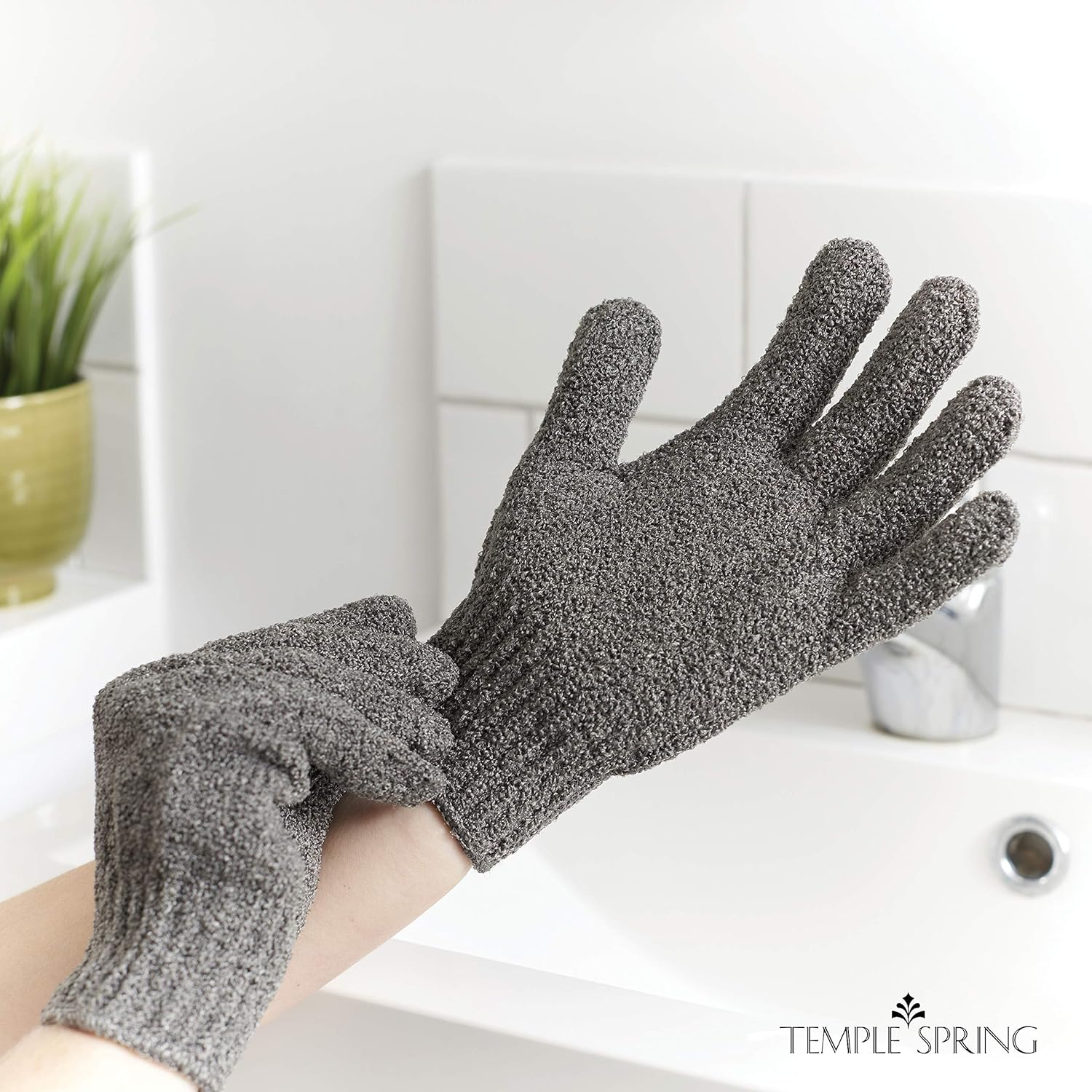 Temple Spring Exfoliating Glove, Exfoliating Body Shower Sponge, Wash Mitt Body Sauna Accessories, Exfoliating Glove, Shower Glove, Bath Accessories for Ingrown Hair, Loofah Glove - Grey - Gray image number 5
