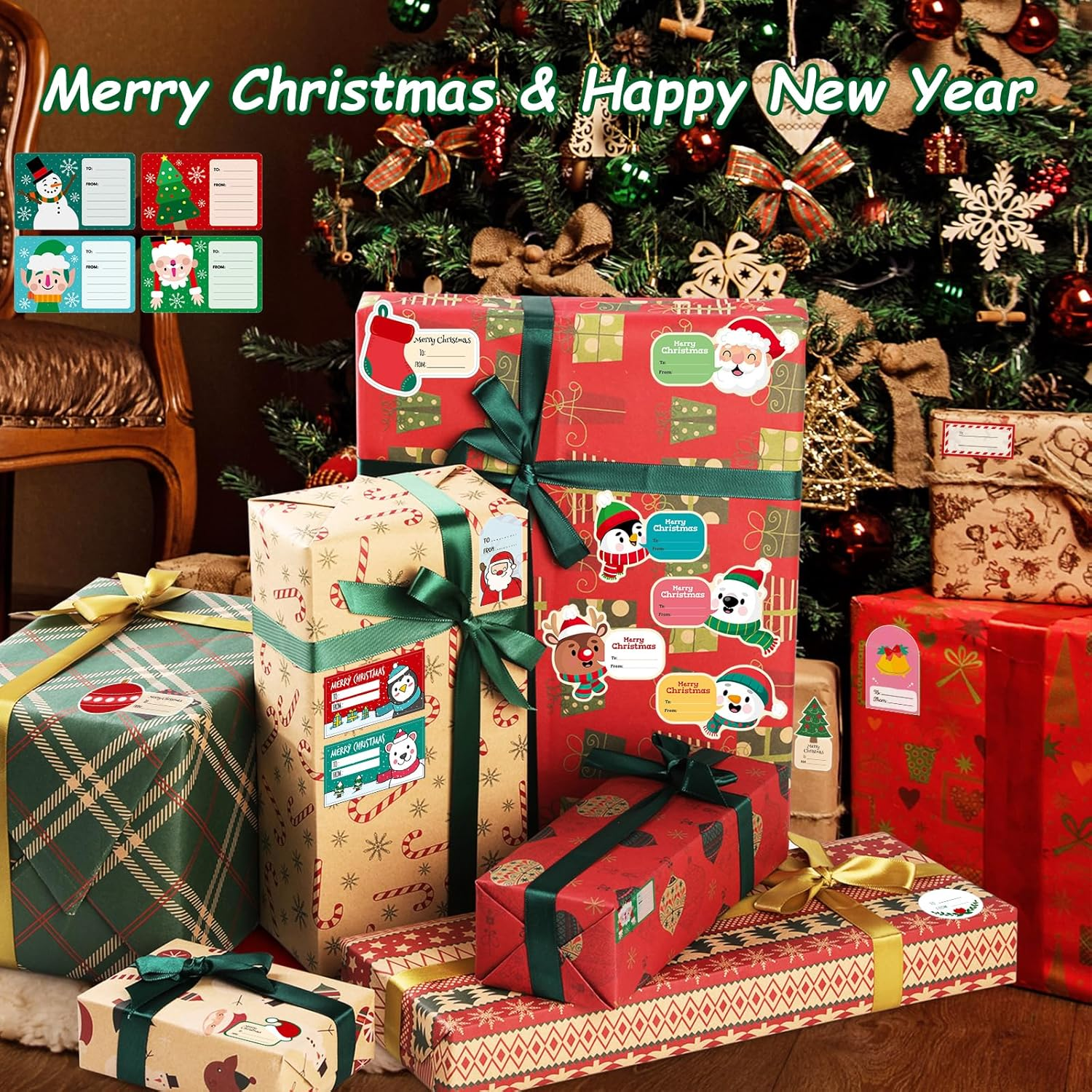 KIKISML 250 PCS Christmas Labels for Gifts Decoration, from to Xmas Gifts Stickers, Christmas Name Gift Labels Xmas Gift Tags Stickers, Elf-Adhesive Xmas Stickers for Present Cards Envelope image number 1