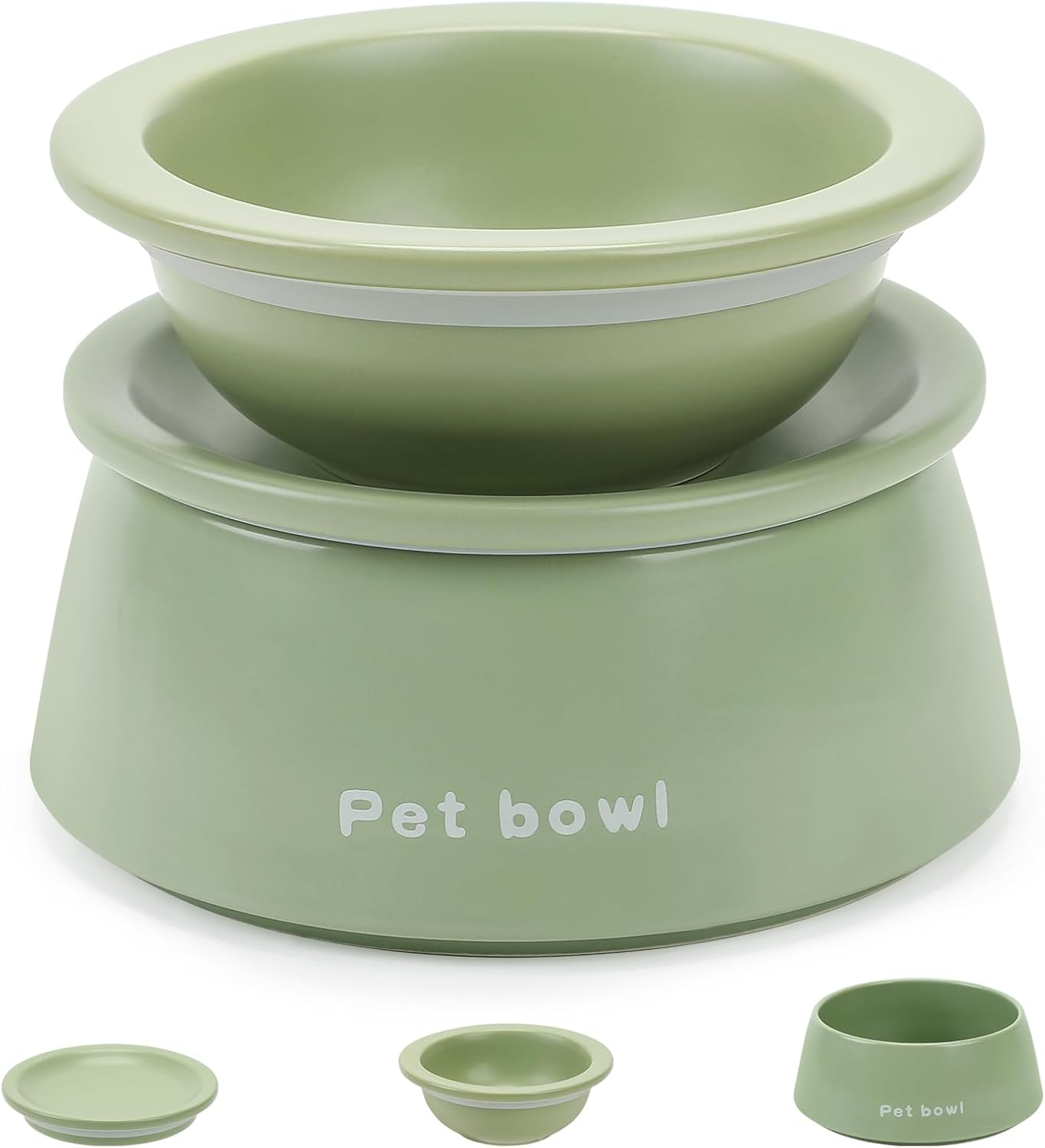 PETTOM Ceramic Cat Bowls, 3-In-1 Extra Wide Whisker Friendly Food and Water Set in Green for Easy Feeding, Cat Feeding Bowls anti Slip to Enhance Mealtime image number 4