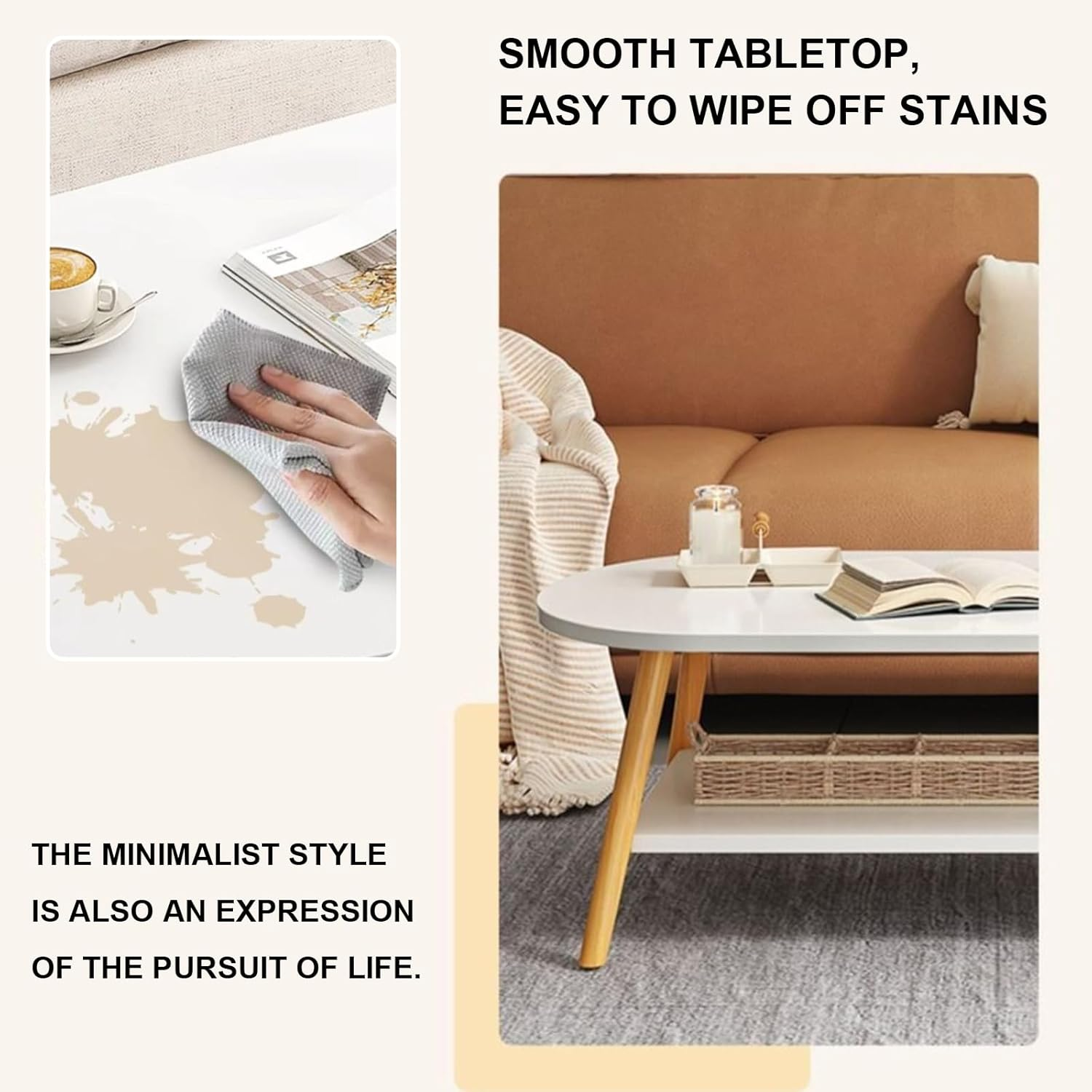 Coffee Table, 39" Wooden End Table, Center Table for Living Room, Modern Design Furniture for Home, Side Table - White | Center Table for Living Room image number 6