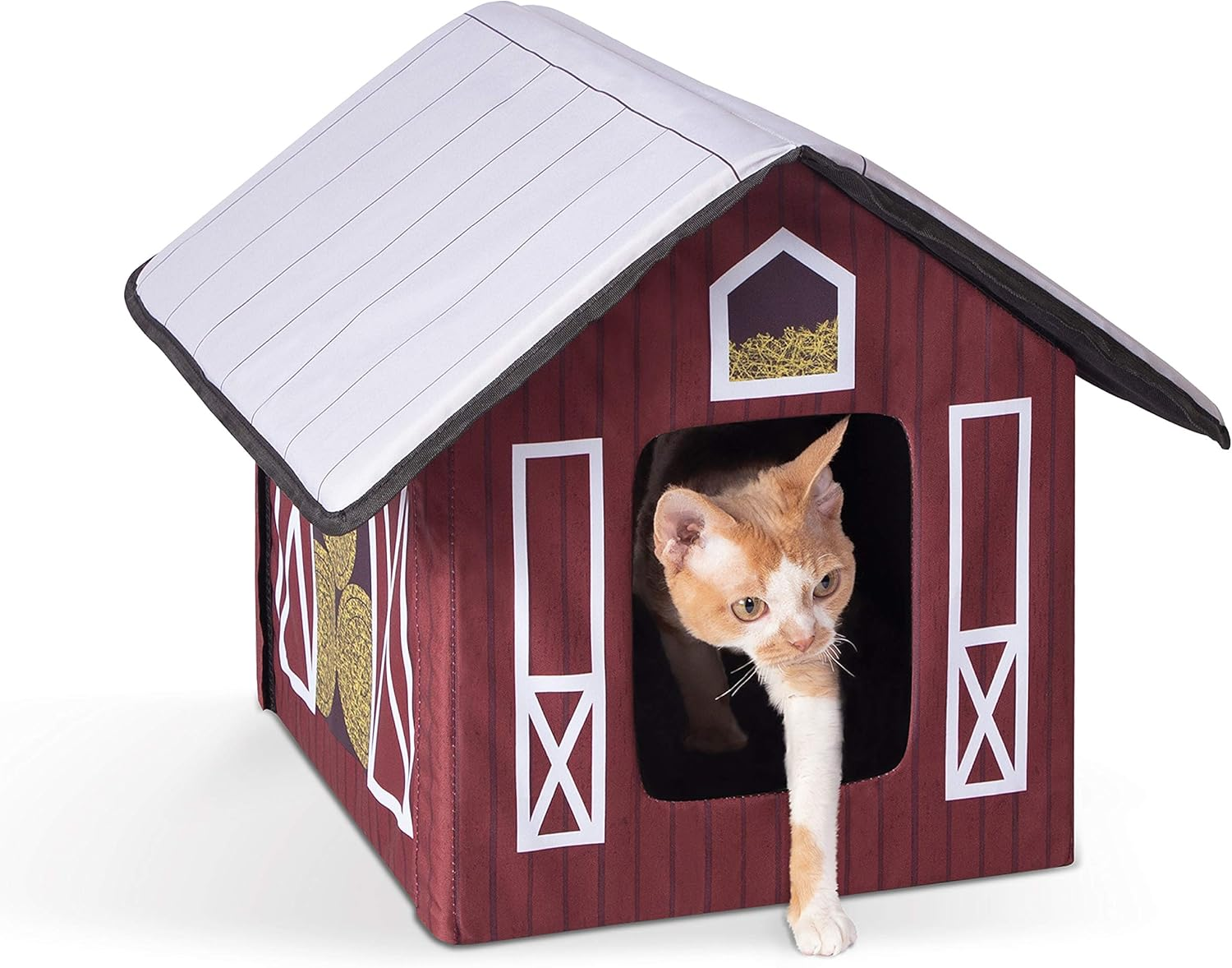 K&H Pet Products Outdoor Cat House, Unheated, Barn, Polyester, 19 X 22 X 17 Inches, Perfect for Cats, Community Cats, and Ferals