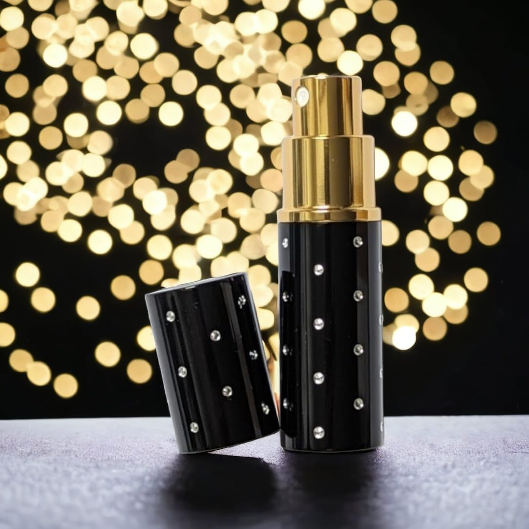 8Ml Perfume Travel Atomizer by the Essential Atomizer Company. Black with Silver Dot Design. Filling Funnel & Gift Box