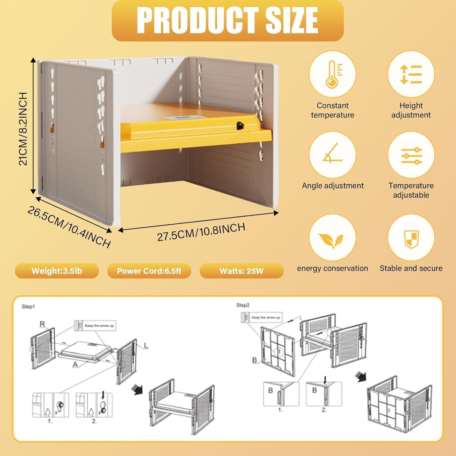Brooder Plate for Chicks, 25W Heat Plate with Temperature Control, 9.76" X 9.76" Brooder Heater Adjustable Height and Angle, Chick Warmer Brooding Heating Plates for Baby Chicken Poultry Duck image number 5