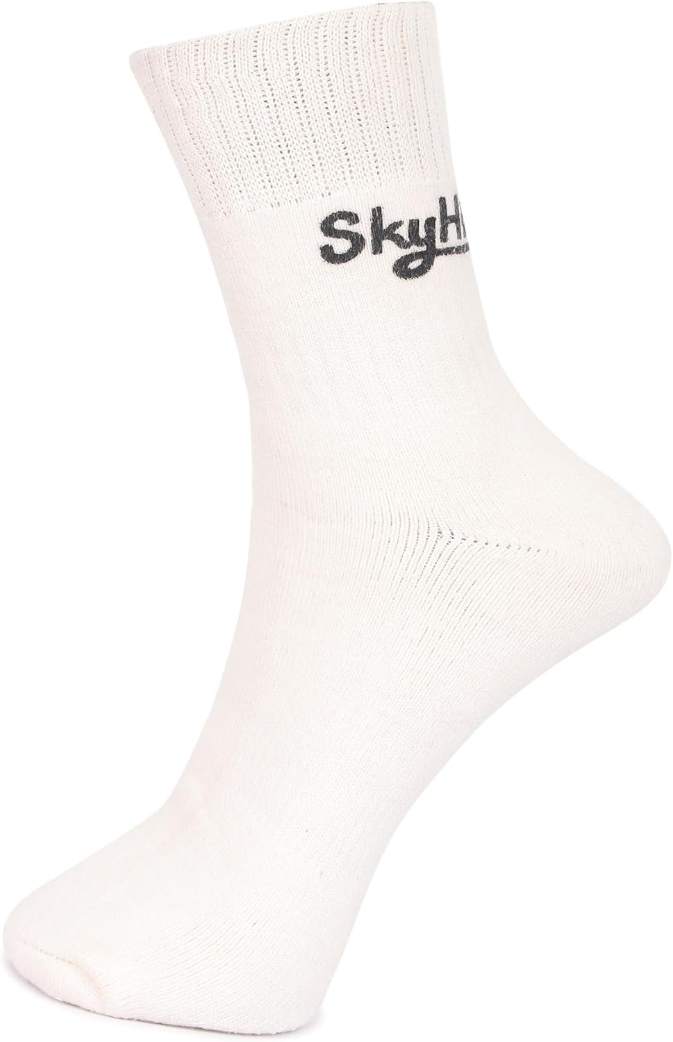 SKYHI Athletic Pure Cotton Cricket Sports Socks Double Cushion Free Size anti Blister Cricket Socks for Mens and Women - White image number 3