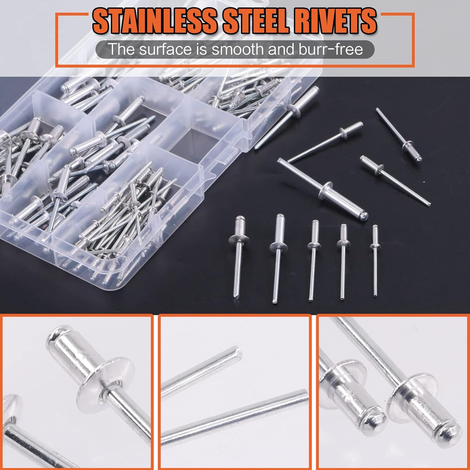 Tanstic 121Pcs 8&rdquo; Rivet Gun with Aluminum Rivets Assortment Kit, Rivet Gun Kit, M2.4 M3.2 M4 M4.8 Blind Rivets Pop Rivets with Storage Case image number 3