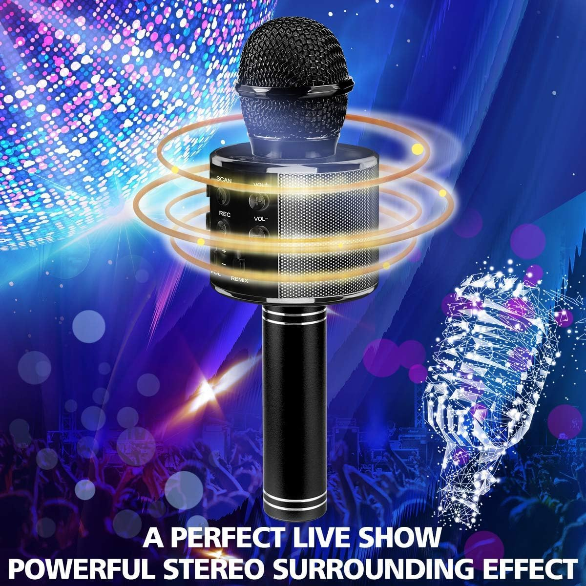 Wireless Bluetooth Karaoke Microphone for Kids, 5-In-1 Portable Handheld Karaoke Mic Speaker Player Recorder with Adjustable Remix FM Radio for Kids Girls Boys (With 32G TF Card,Black) - Rose Gold image number 2