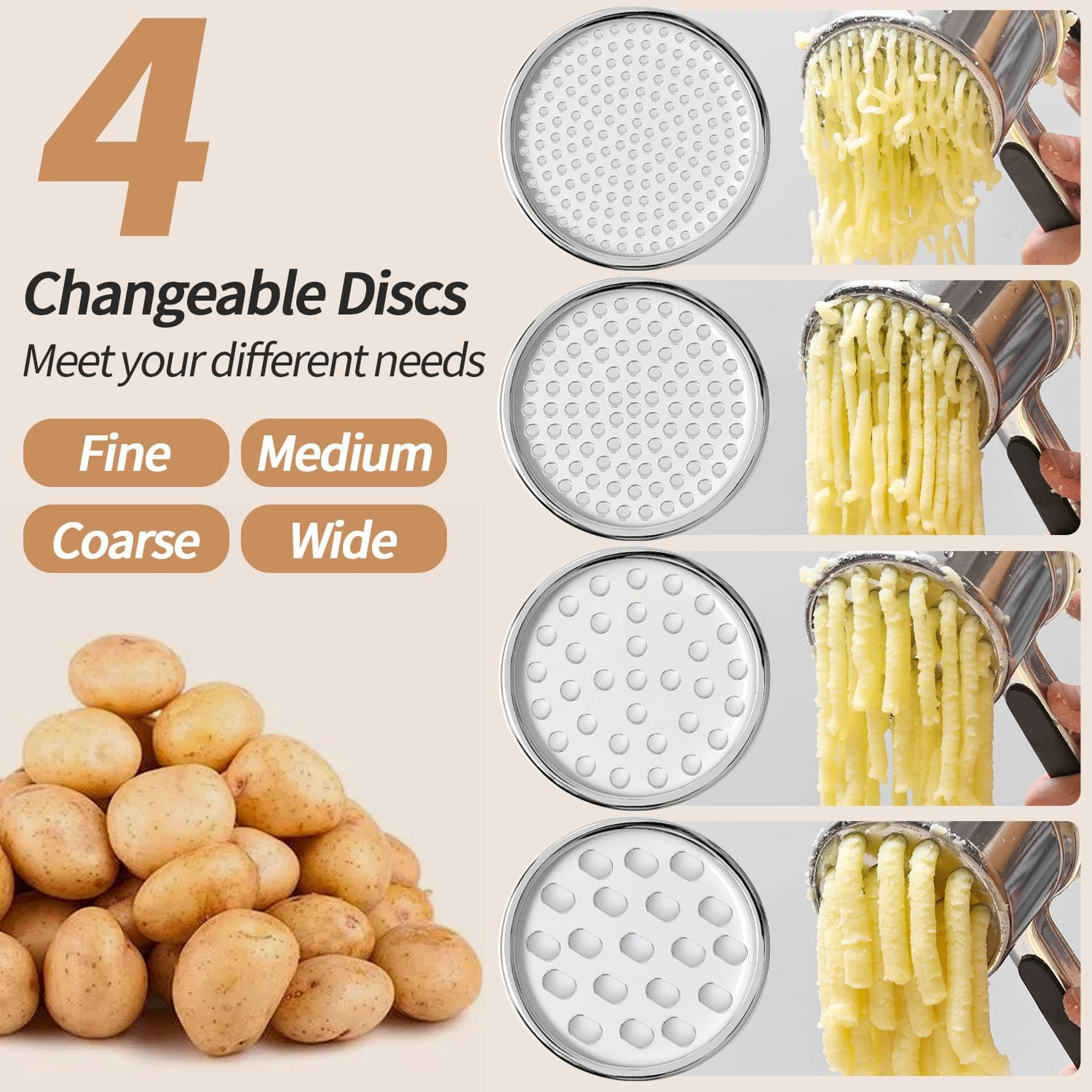 Yopinmall 15 OZ Potato Ricer, Stainless Steel Potato Masher with Silicone Handle Heavy Duty Ricer for Mashed Potatoes Kitchen Tool Potato Press Kitchen Gadget 4 Interchangeable Discs image number 2