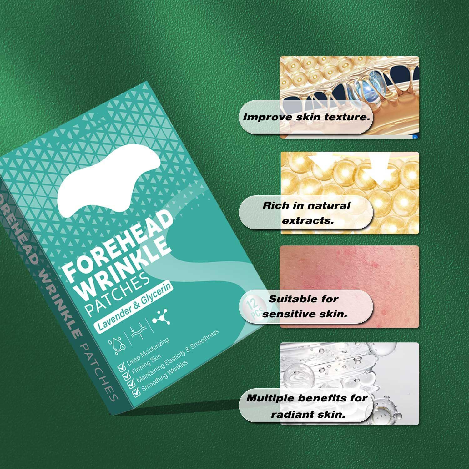 12 Pack Forehead Wrinkle Patches,Collagen Wrinkle Patche,Apply to the Skin between the Foreheads,Reduce Forehead Wrinkles,Deep Crease Care for Sensitive Skin,Moisturize Facial Care image number 3