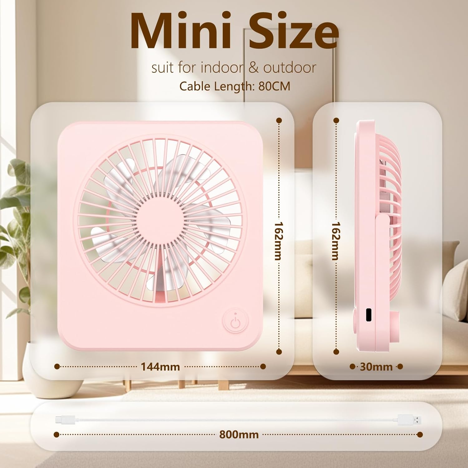 Hianjoo Mini Desk Fan, Personal USB Powered (No Battery) Portable Desktop Table Mini Cooling Fan 3 Speeds Angle Adjustable Quiet Strong Wind Small Fan for Home Bedroom Office Car, Cherry Blossom Pink image number 1