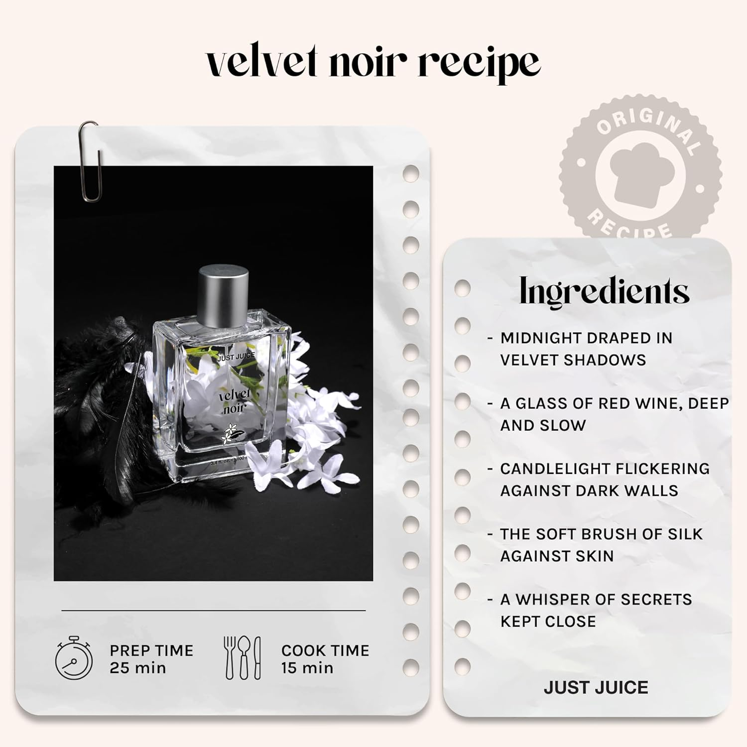 Just Juice Velvet Noir - Crisp Jasmine Perfume for Women and Men - Floral Musk Mini Travel Perfume with Apple, Rose, Geranium, Amber - 0.33 Oz