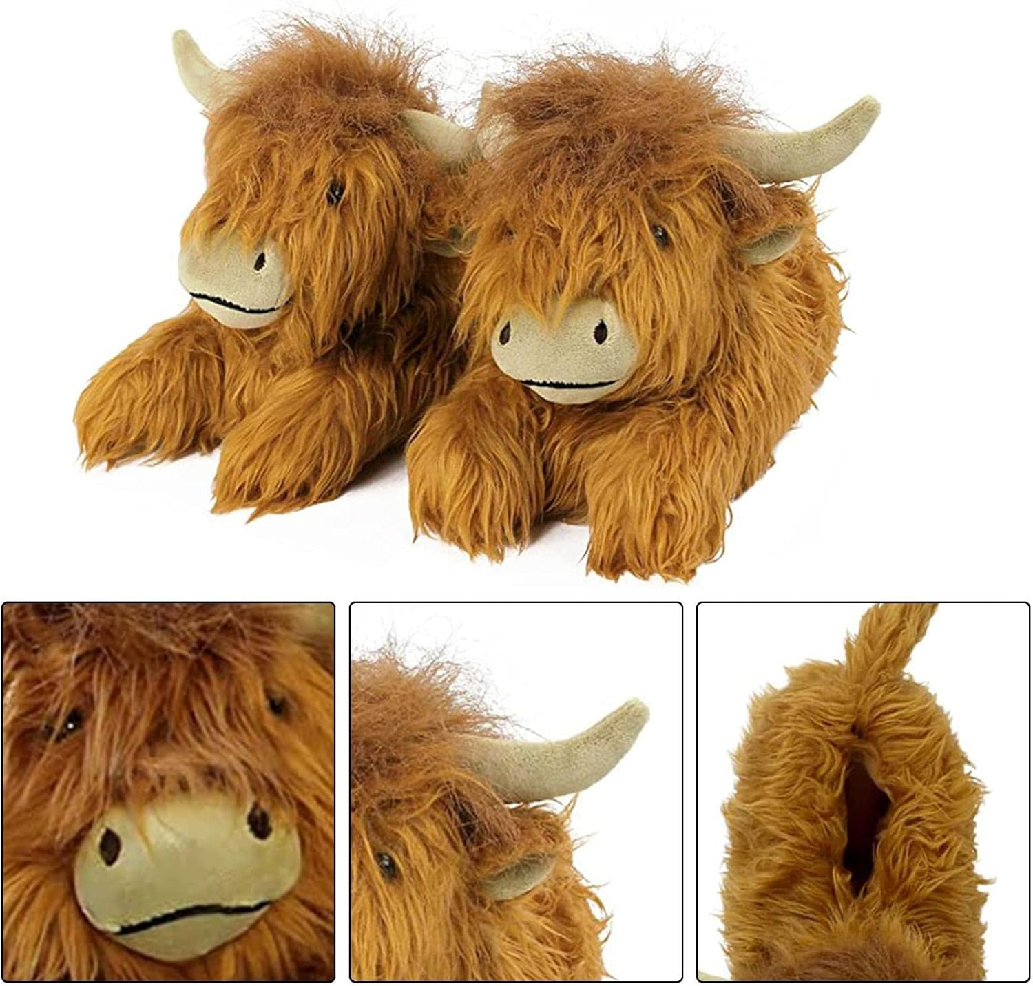 Cow Slippers, Cow Warm Slippers, Highland Cow Stuffed Animal, Cow Shape Warm Slippers for Home, Indoor Outdoor Warm Animal Slippers for Adult Women Men Girl and Boys image number 5