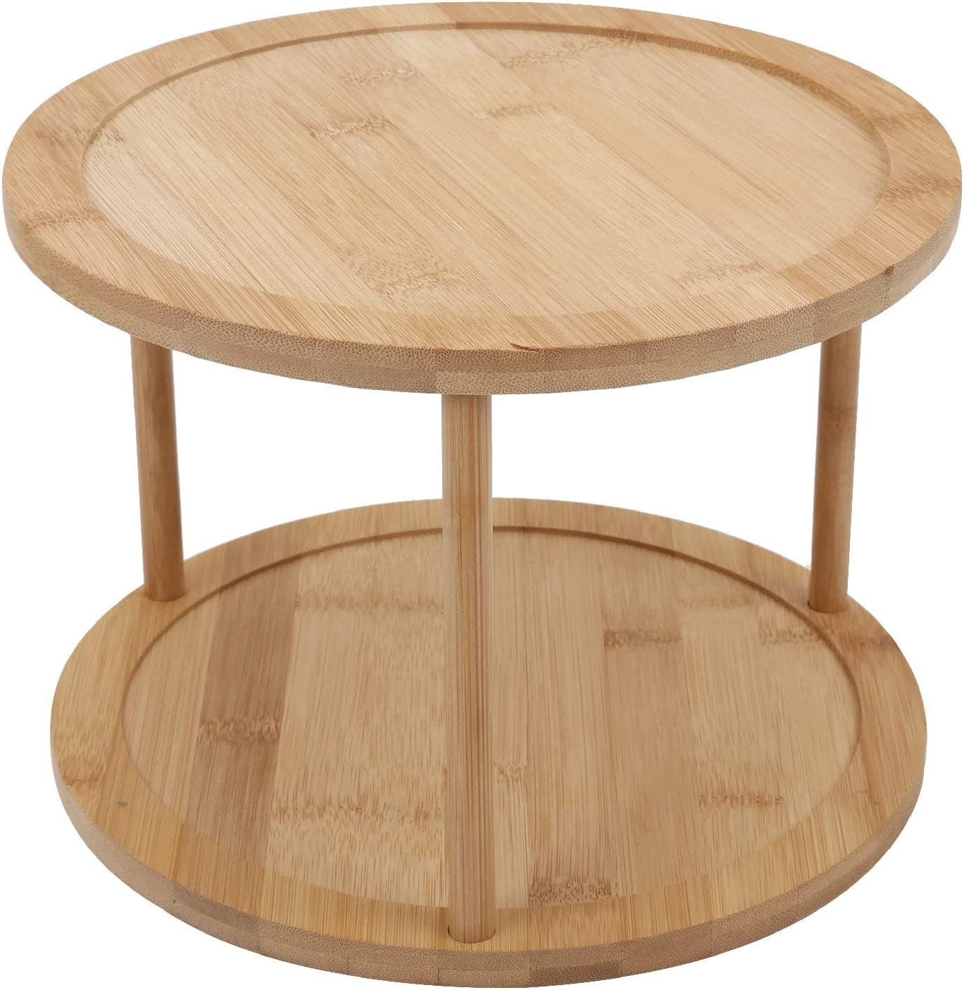 Bamboo Turntable Spice Rack 2-Tier 360 Degree Rotating Rack Organizer, Bamboo Lazy Susan, Kitchen Spinning Tray for Spices, Condiments, Kitchen, Cabinet, Pantry