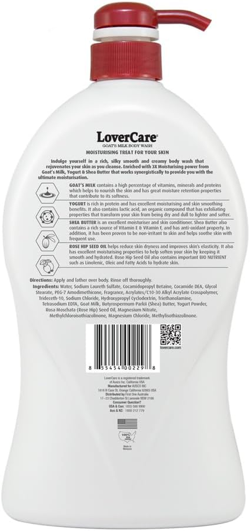 Combo Pack - Lovercare Goat'S Milk Body Wash Rose Hip Seed Oil 1200Ml -Hand & Body Lotion 800Ml