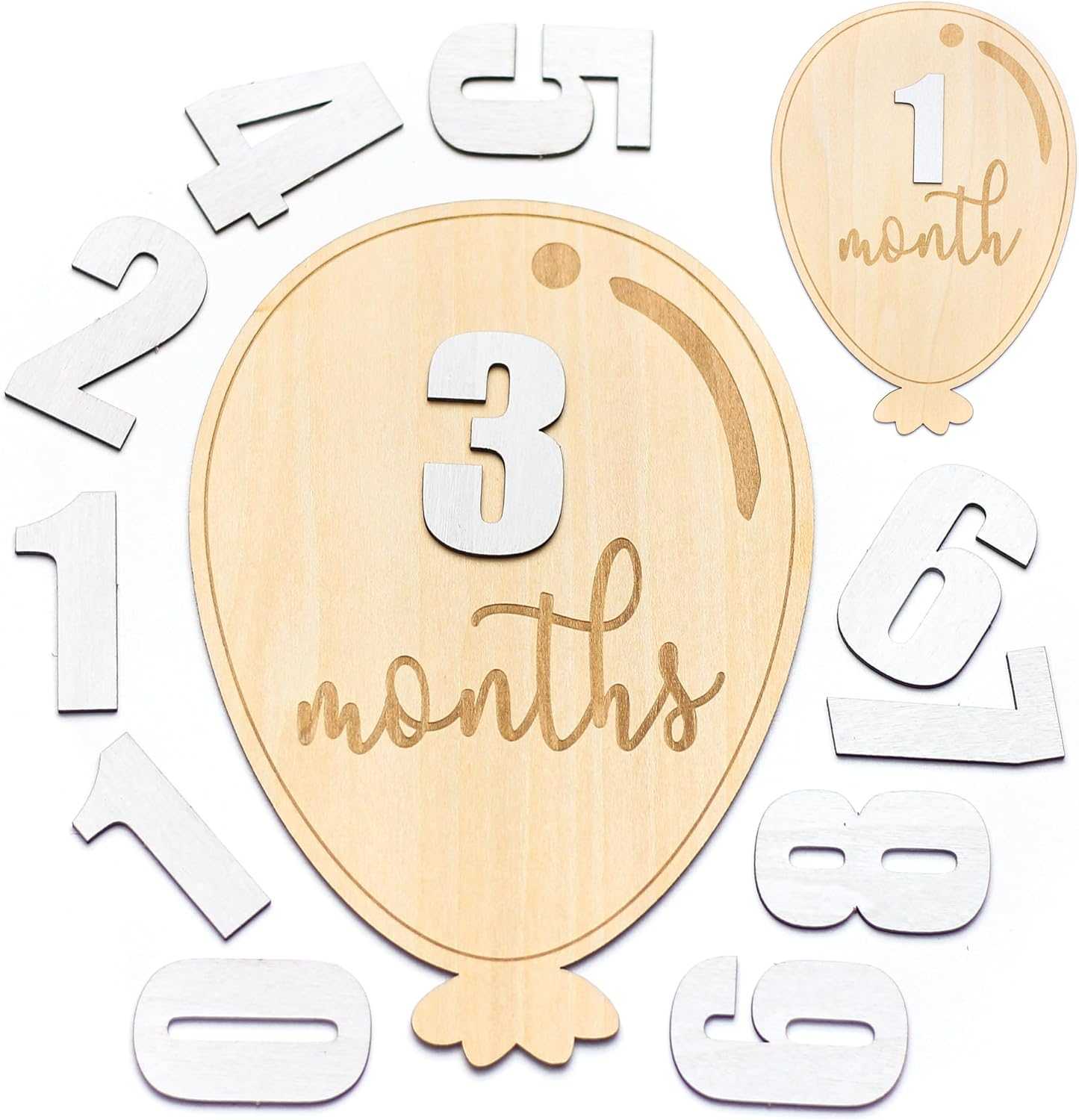 Baby Monthly Milestone Cards - Wooden Monthly Milestone Discs - Newborn Photography Props to Document Your Baby&acute;S Growth - Baby Announcement Sign (Air Balloon), BMM01