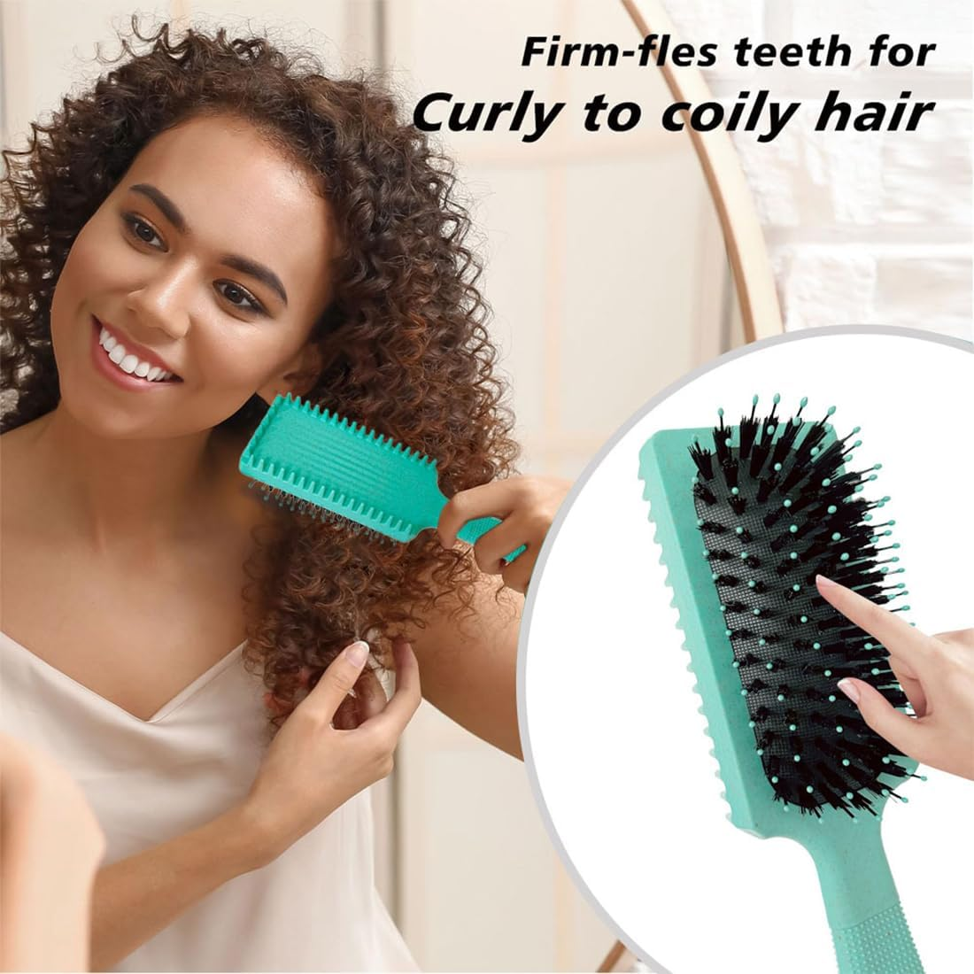 JAWUZ Curling Brush, Curl Brush, Organic Hair Brush without Pulling, Wild Boar Bristles Brush (Green) image number 3