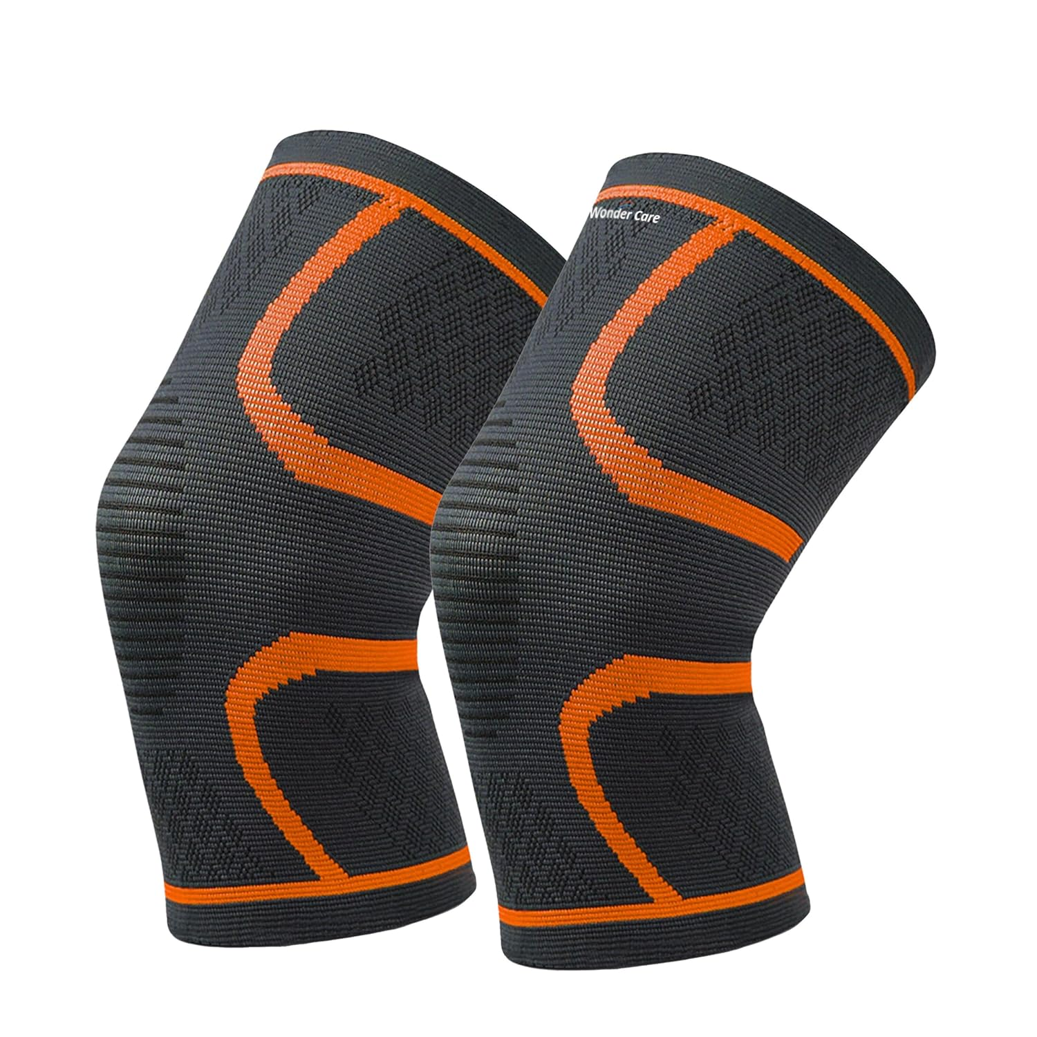 Wonder Care Pack of 2 Knee Sleeve Compression Knee Brace for Men and Women Knee Support Running Workout Gym Hiking Sports Running Gym (Grey-Black-S)