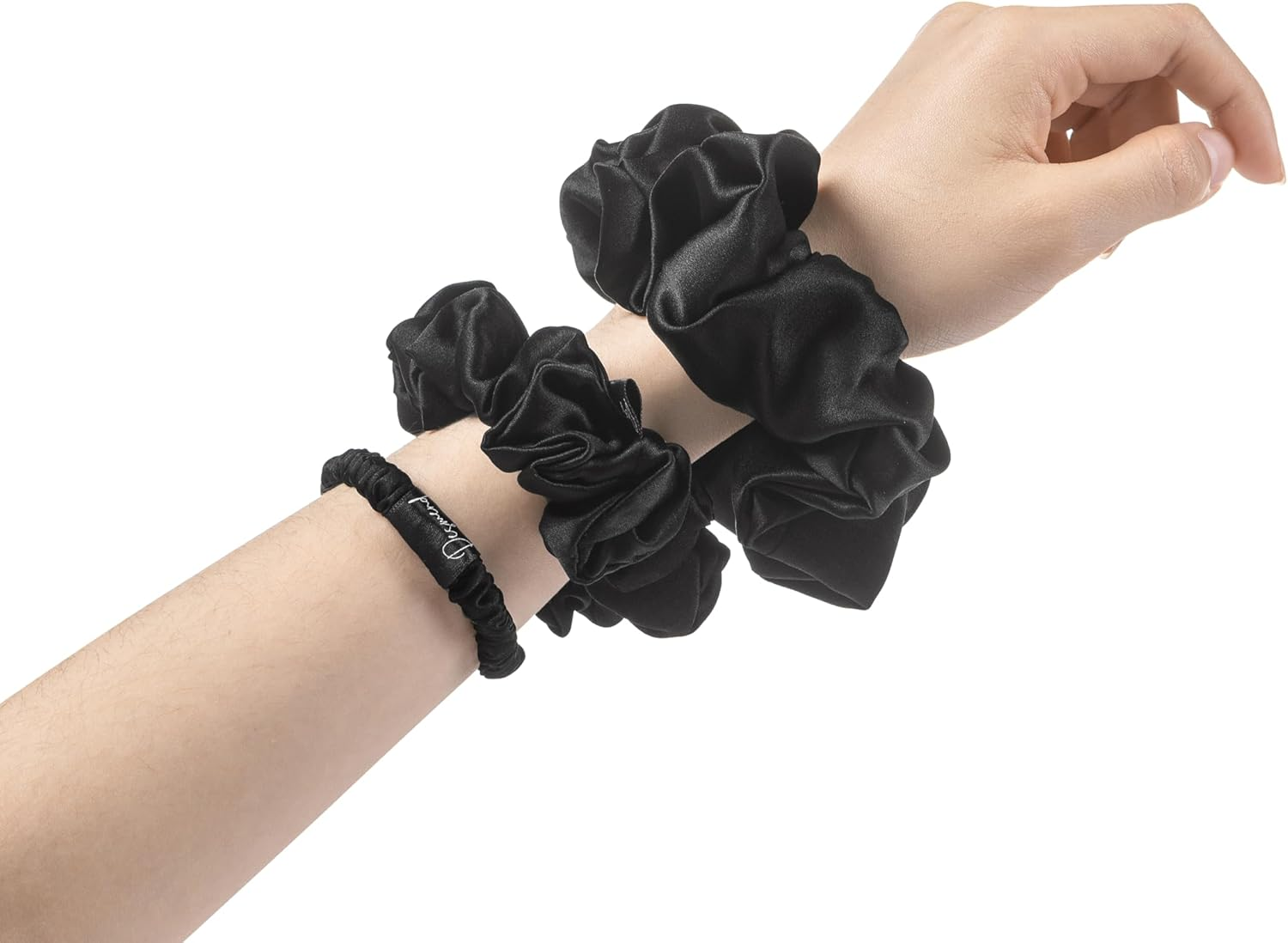 Silk Scrunchies 100% Pure Mulberry Thin Skinny Silk Hair Ties for Women & Girls No Damage Hair Bands Perfect for Ponytails & Sleep Small 5 Pcs Black/Green/Pink/Light Brown/Blue image number 1