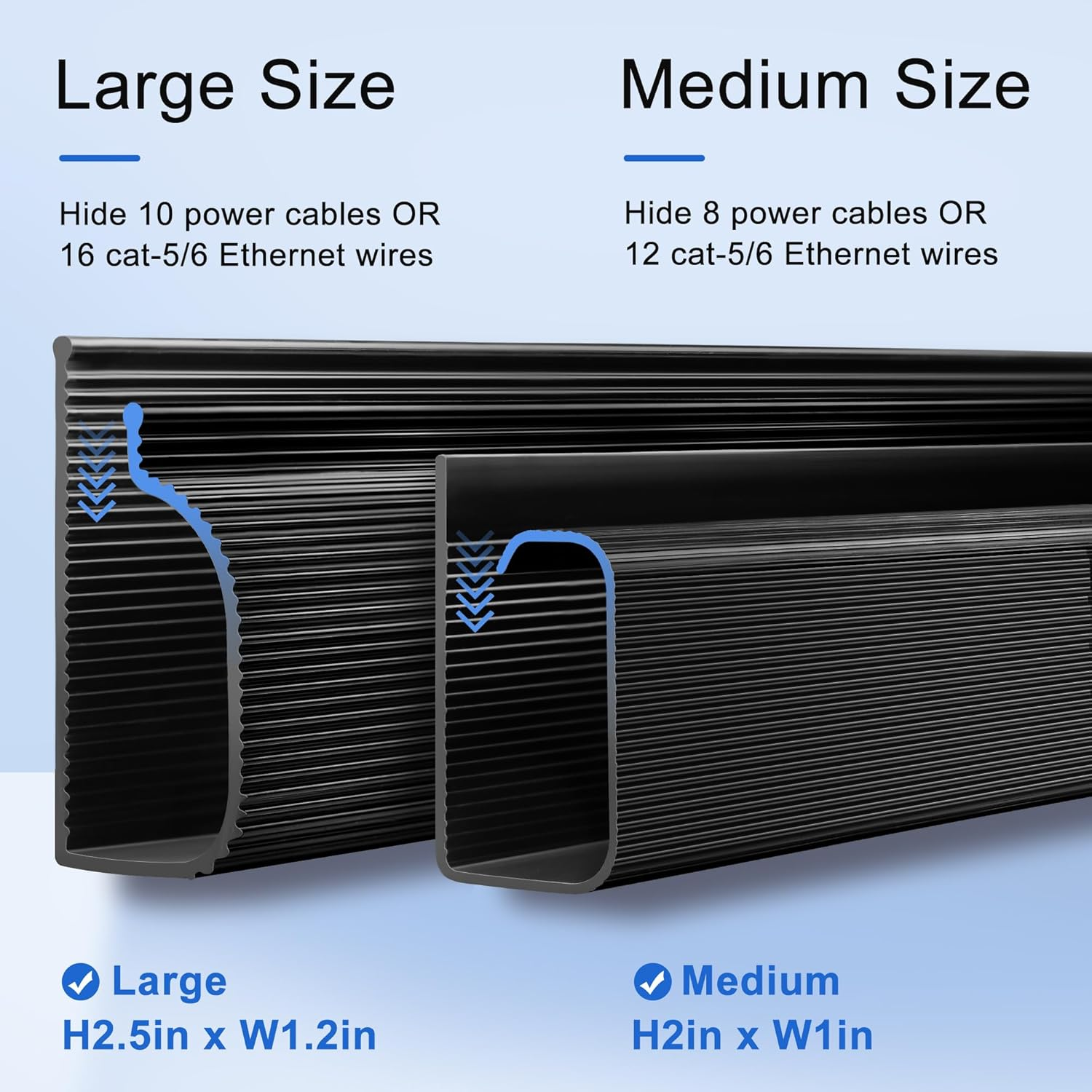 Zhiyo Cable Management under Desk 6X15.7In, 94.5In Cord Organizer, Self-Adhesive, Black J Channel image number 1