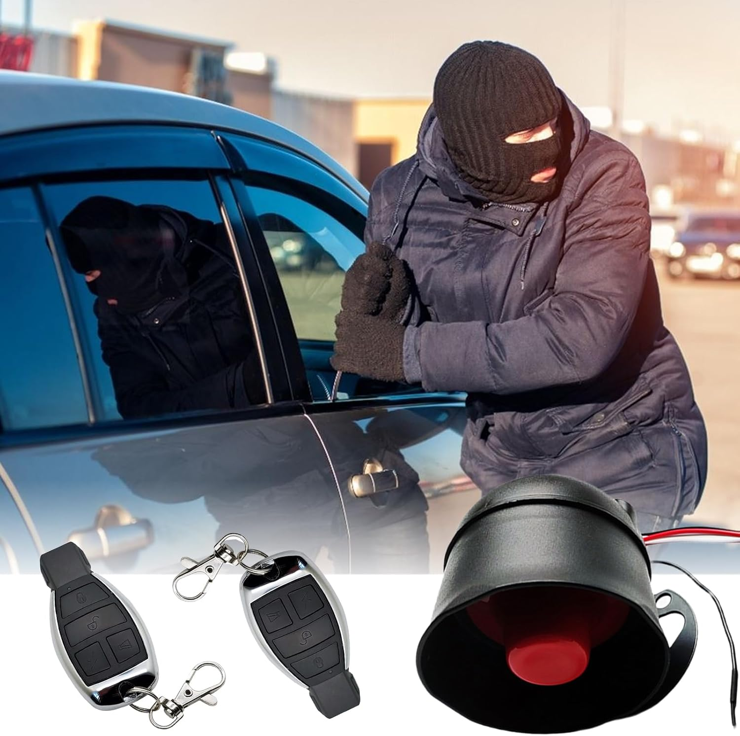 12V Vehicle Security Siren &ndash; Anti-Theft Alarm System with Remote Controllers | Adjustable Sensitivity, Loud & Clear Sound for Enhanced Car Protection image number 4