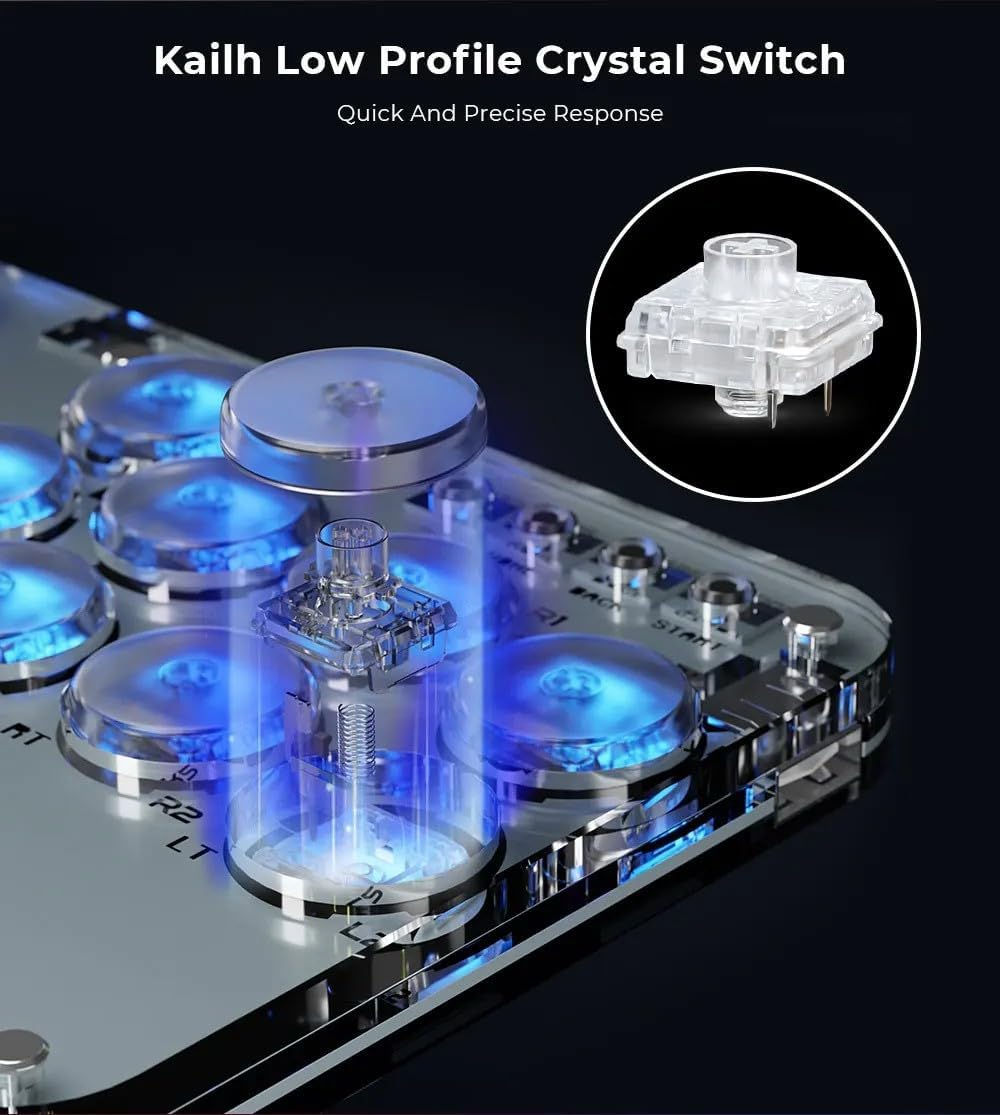 [Newest Ver. 2025] Haute42 S16 Leverless Arcade Stick Compatible with PC/PS4/PS3 (16 Button) : - NEW 2025 CRYSTAL Low-Profile Switches - Slim Form Factor - Custom Plate - RGB Lighting - USB Type C - White