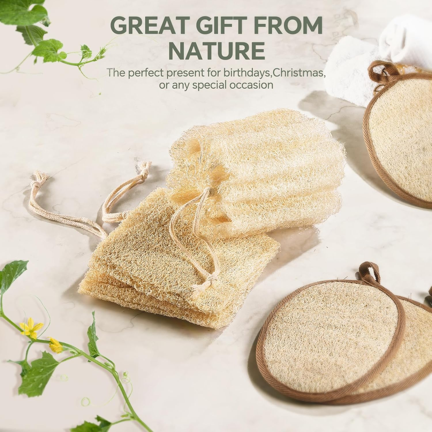 RIYNIBIY 3PCS Egyptian Natural Loofah Exfoliating Body Scrubber, Natural Real Egyptian Loofah Sponge Bath & Shower Scrub Exfoliating Loofah for Women and Men, Luffa Sponges for Face, Back & Body image number 3