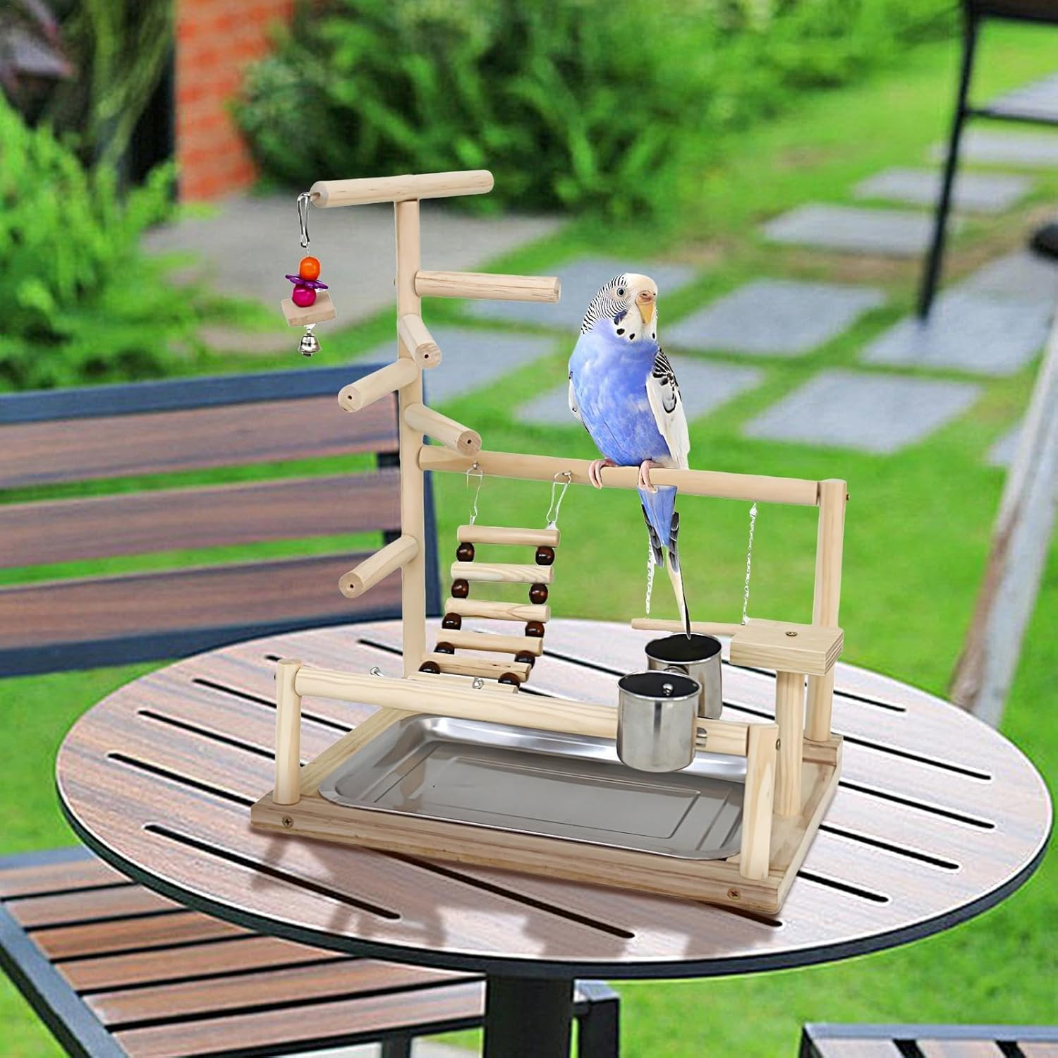 Parrot Perch Stand, Natural Wood Bird Toys, Playground Wood Perch, Bird Perches Stand, Bird Play Gym, Natural Bird Perch, Parrot Play Stand, Wooden Bird Perch, Bird Play Gym for Birds image number 3