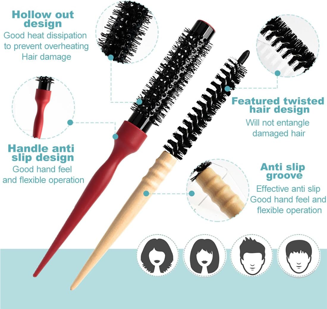 Pack of 2 round Brush for Blow Drying Professional Styling Brush Mini Hair Dryer Brush Travel Beard Brush Small Curling Brush for Thin Hair Beard Lifting Curls image number 2