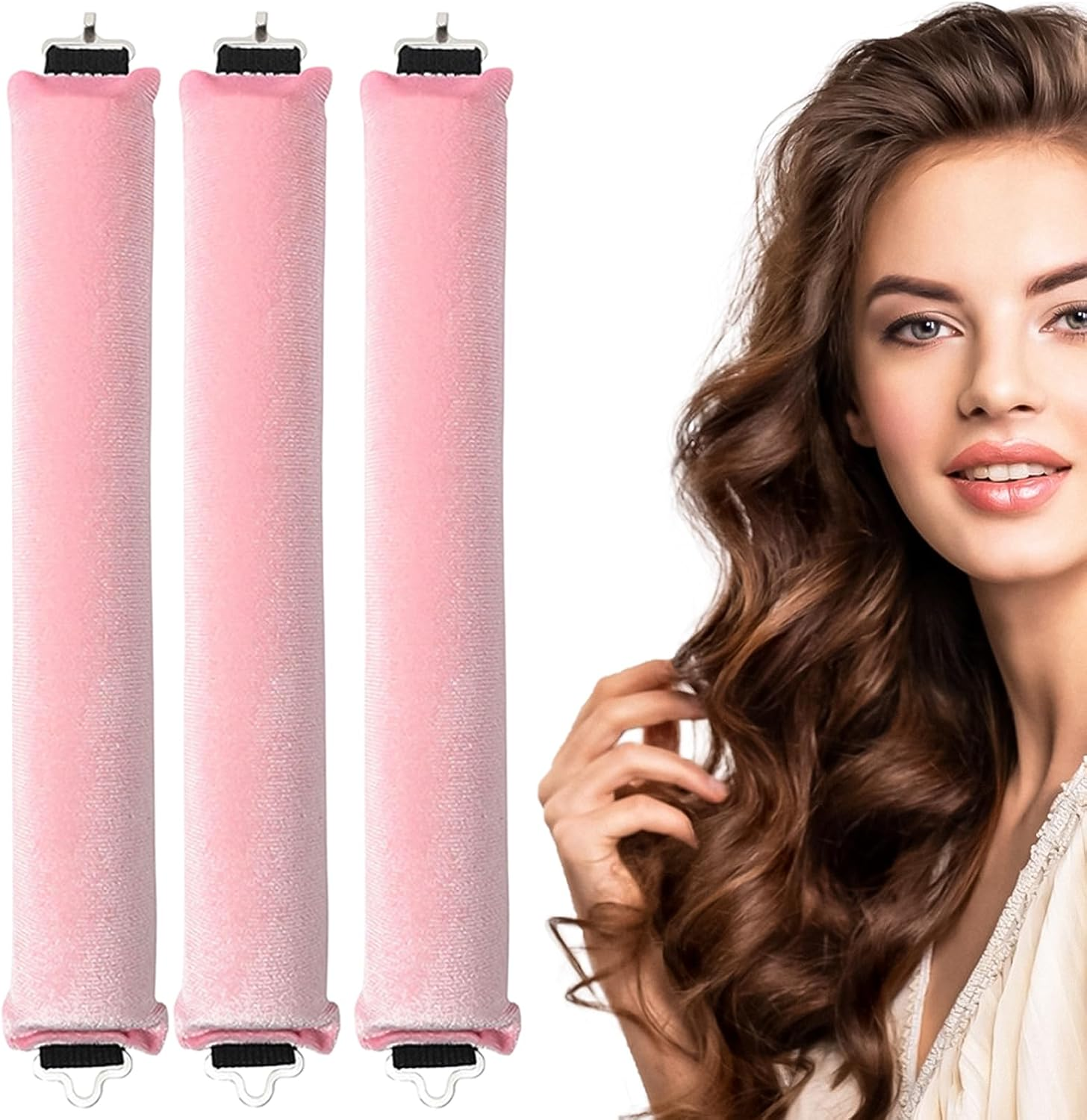 TULOBI 3Pcs Heatless Hair Curler, Overnight Heatless Curls Overnight Blowout Rods Flexi Rods with Hook, Soft Velvet Hair Curlers to Sleep in No Heat Curling Headband for Women Girls Long - Pink - Brown 3 image number 3