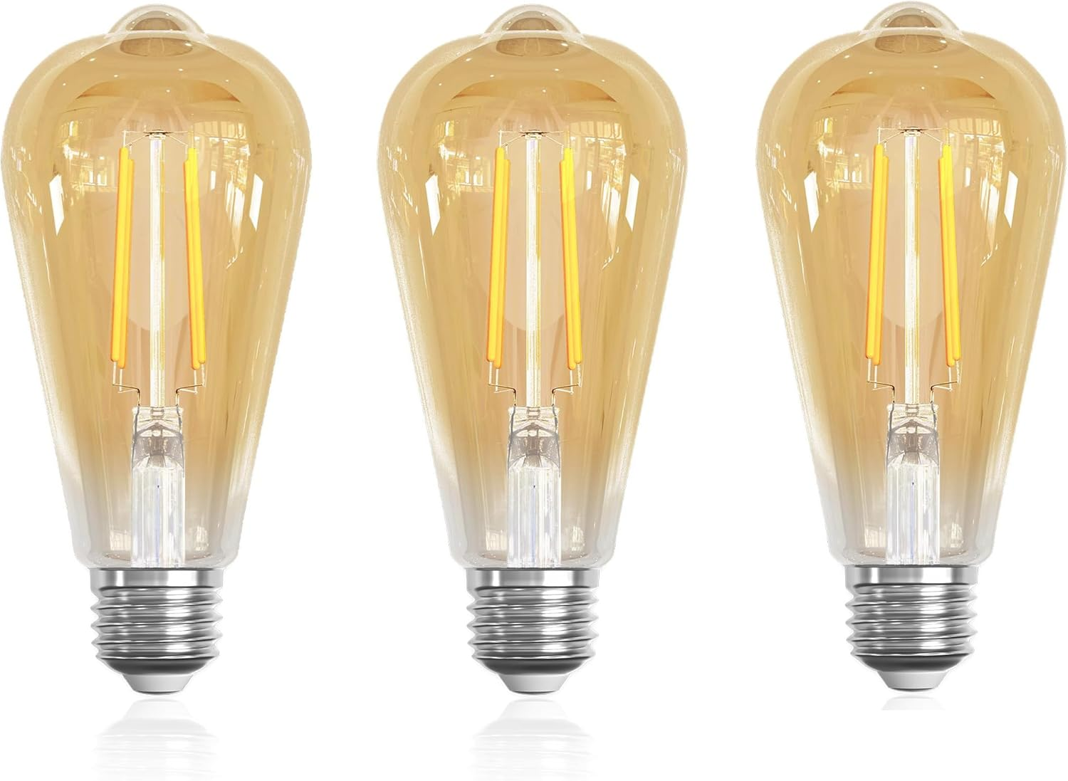 E27 LED Bulbs Amber Vintage Filament Light Bulbs ST64 No Flicker Screw Edison LED Bulbs 4W Warm White 2700K Dimmable 3 Pack image number 1