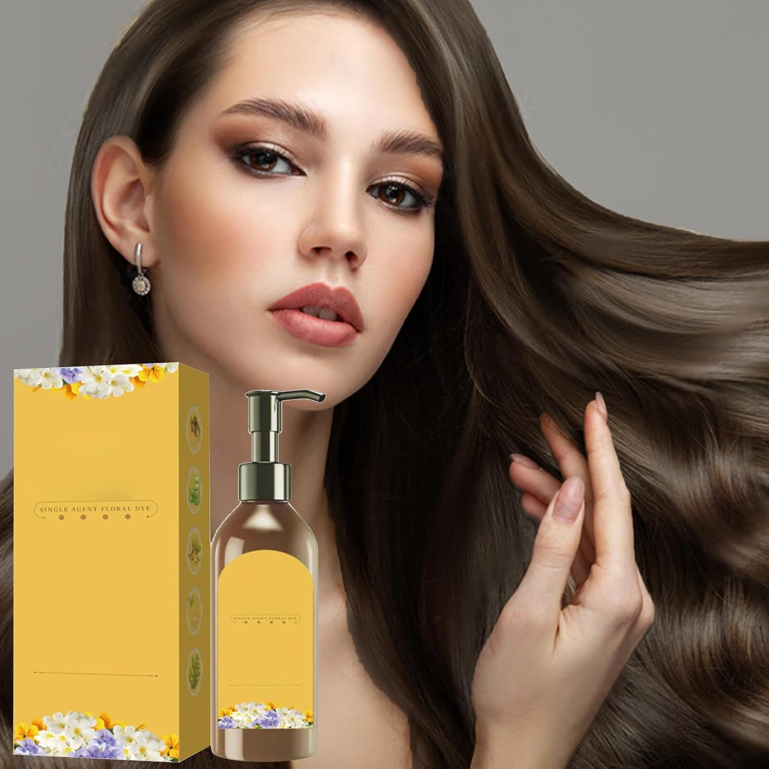 Hair Colour Shampoo - Single Dose Flower Dye, Durable Natural Hair Dye Shampoo | Natural Scented Flower Dye, Nutritious Hair Dye Shampoo for Women, Elderly - Brown image number 4