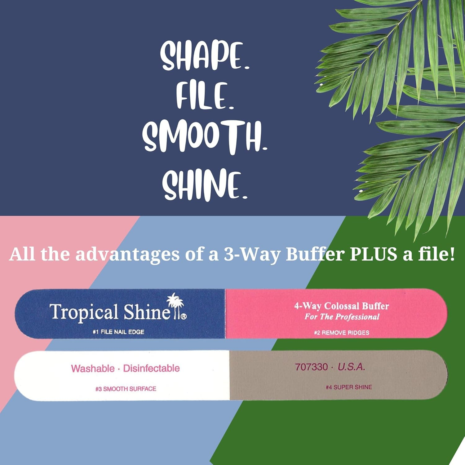 Tropical Shine Colossal 4-Way Blue-Pink Buffer - Professional Nail File & Buffer for Shaping, Smoothing, and Polishing Nails - Compact and Portable Nail Care Accessory (707330) image number 4