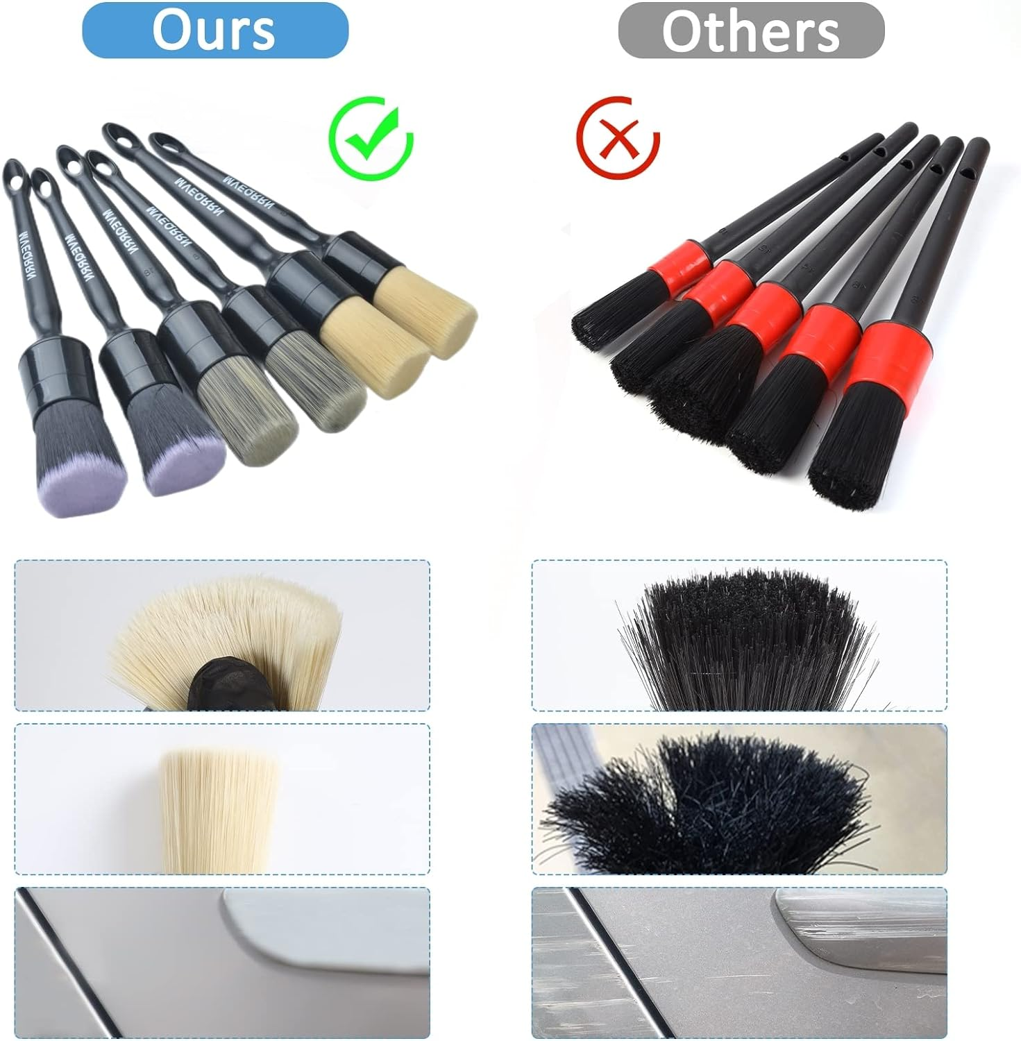 6Pcs Car Detailing Brush Set-2Pcs Boars Hair Car Detailing Brushes,2Pcs Ultra Soft No Scratch Detailing Brush for Air Vent,Leather Seat 2Pcs Detail Brushes Car Detailing for Interior Exterior - 6Pcs Car Detailing Brush Set (As Pictures) image number 3