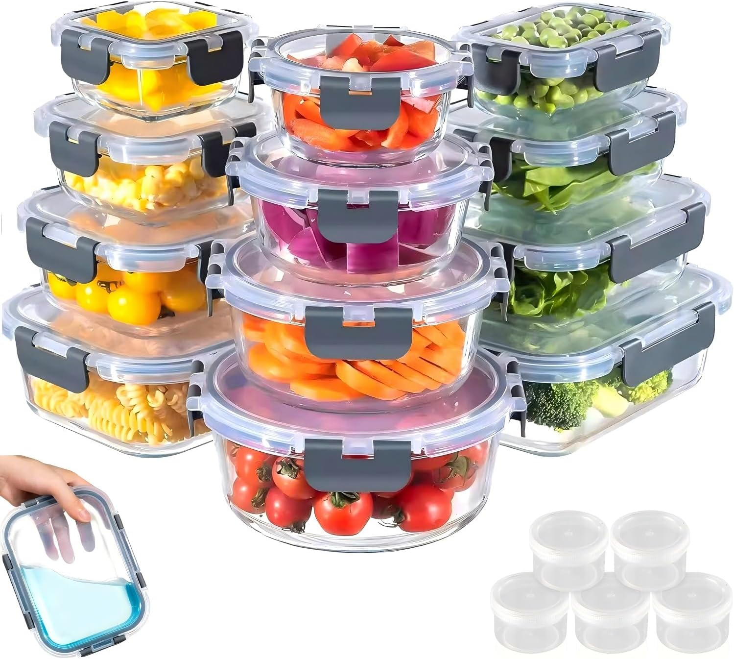 17 Pack Glass Food Storage Containers with Airtight Lids, Food Containers, Glass Lunch Containers, Kitchen Storage & Organisation for Oven, Microwave, Dishwasher and Freezer (Black)